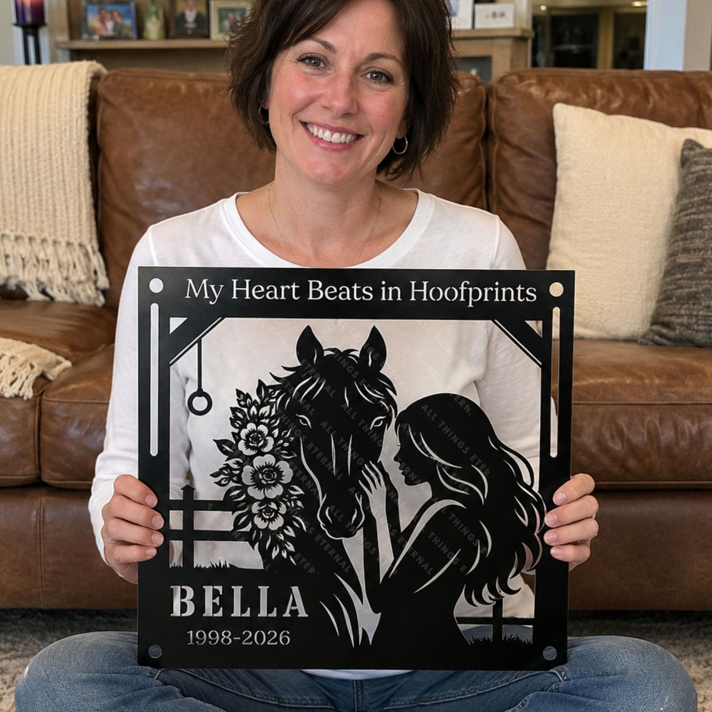 Personalized Horse Memorial Metal Sign – My Heart Beats in Hoofprints, Equestrian Wall Art Gift