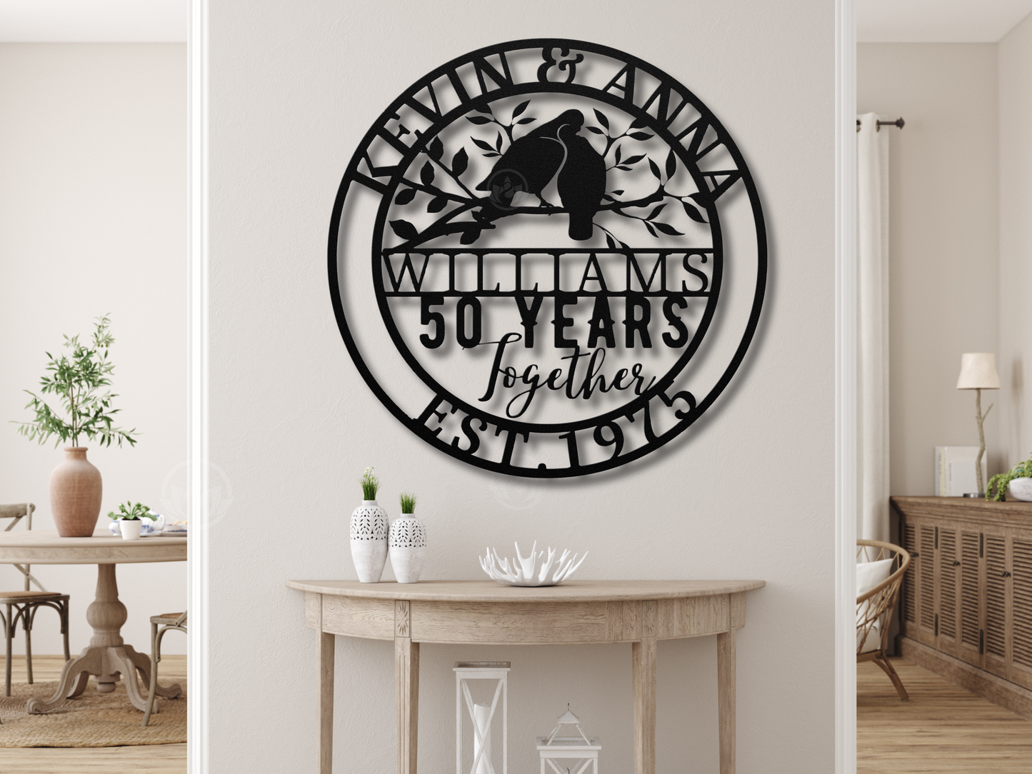50th Anniversary Metal Art-Custom Name Couple Dove Birds Wall Hanging  Sign