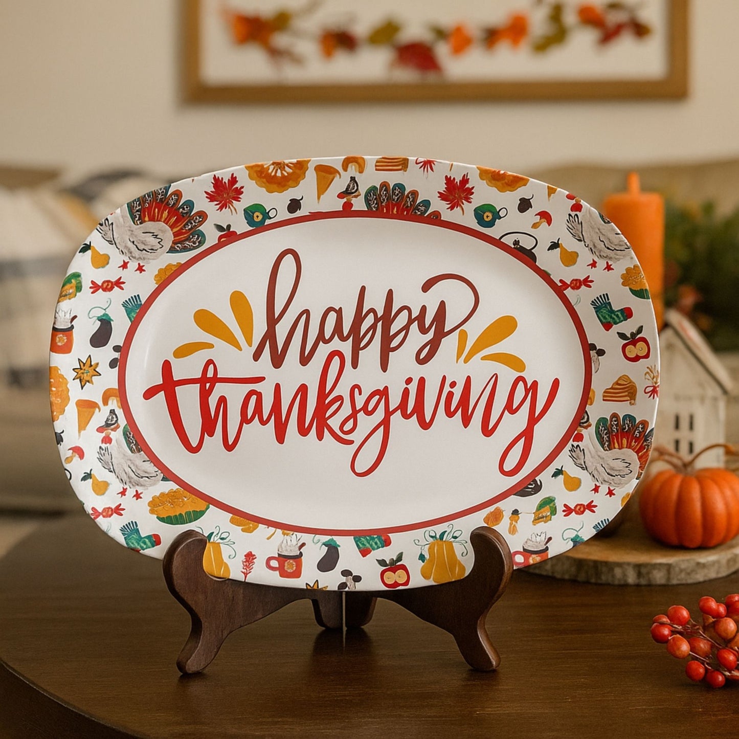 Happy Thanksgiving Serving Platter – Festive Fall Table Décor
