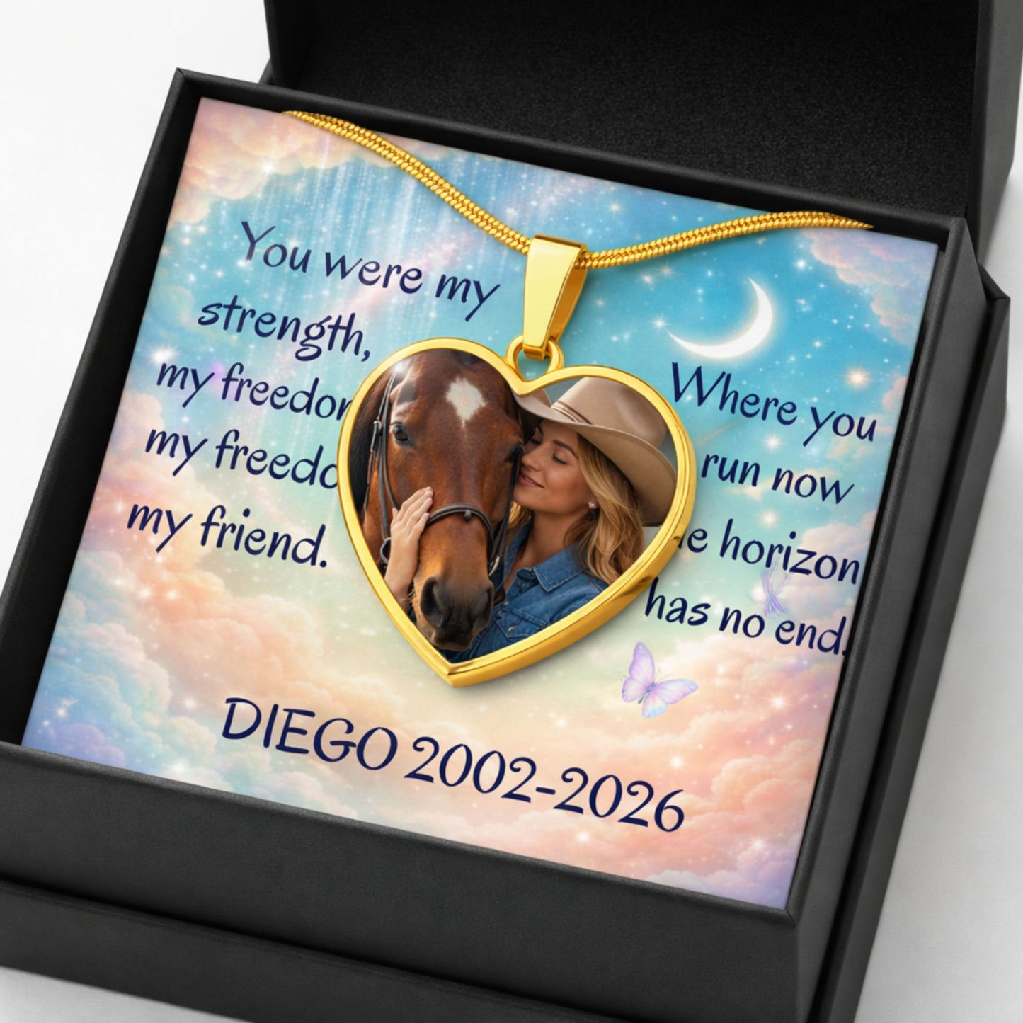 Personalized Horse Memorial Heart Pendant Necklace-Memorial Gift for Horses
