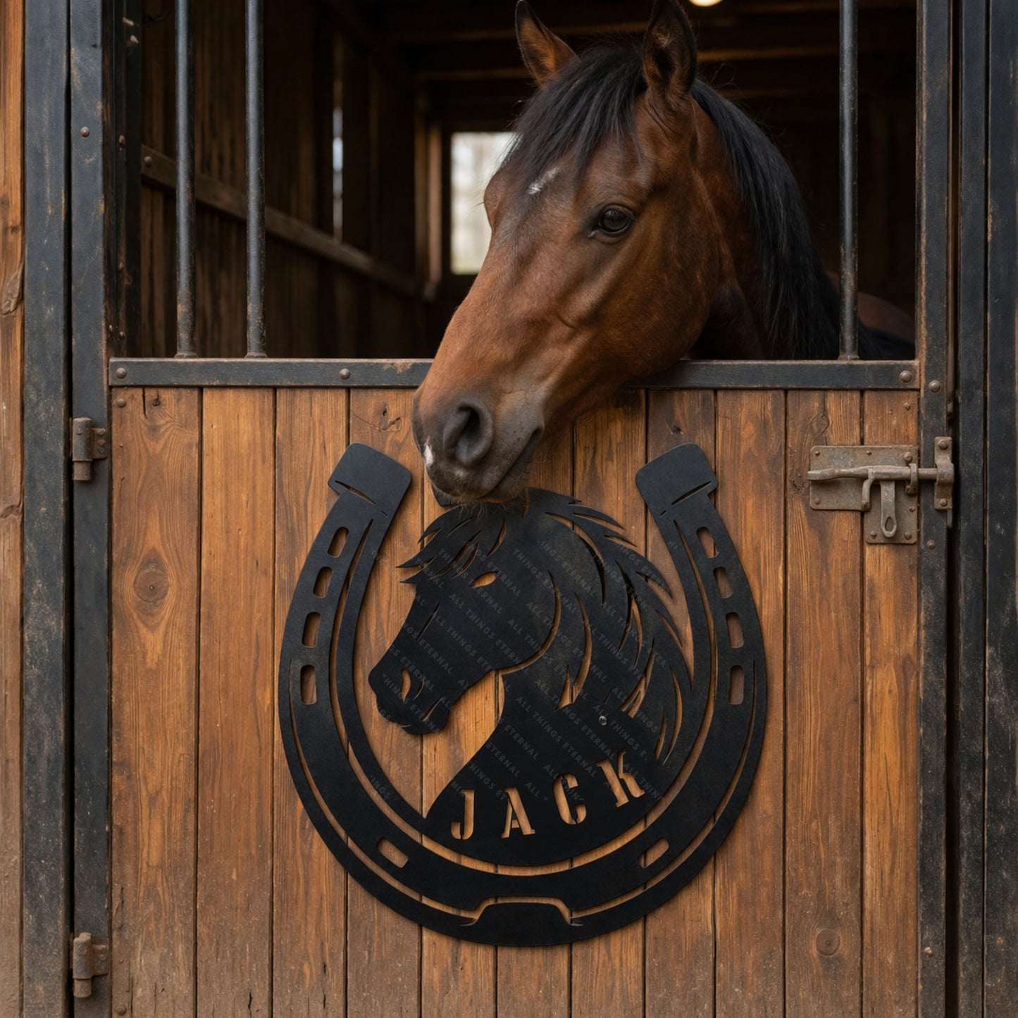 Personalized Horseshoe Metal Stall Sign, Custom Horse Name Barn Decor