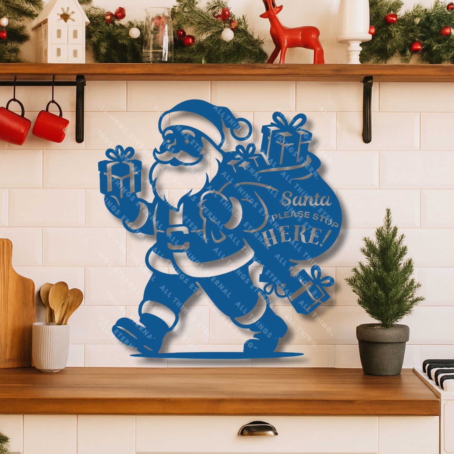 Santa Please Stop Here Metal Sign – Christmas Porch Decoration