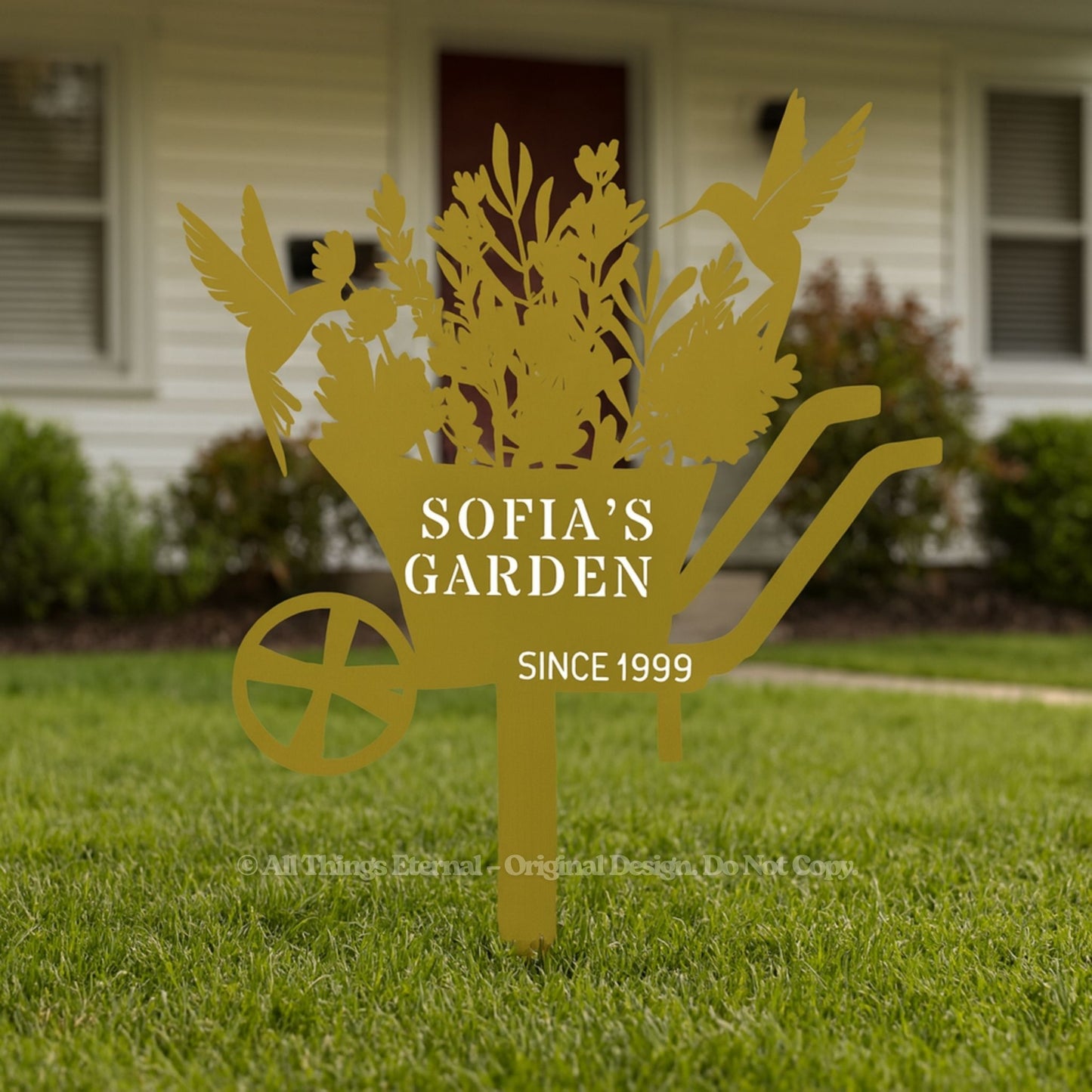 Personalized Bird & Flowers Garden Sign – Custom Metal Family Yard Stake
