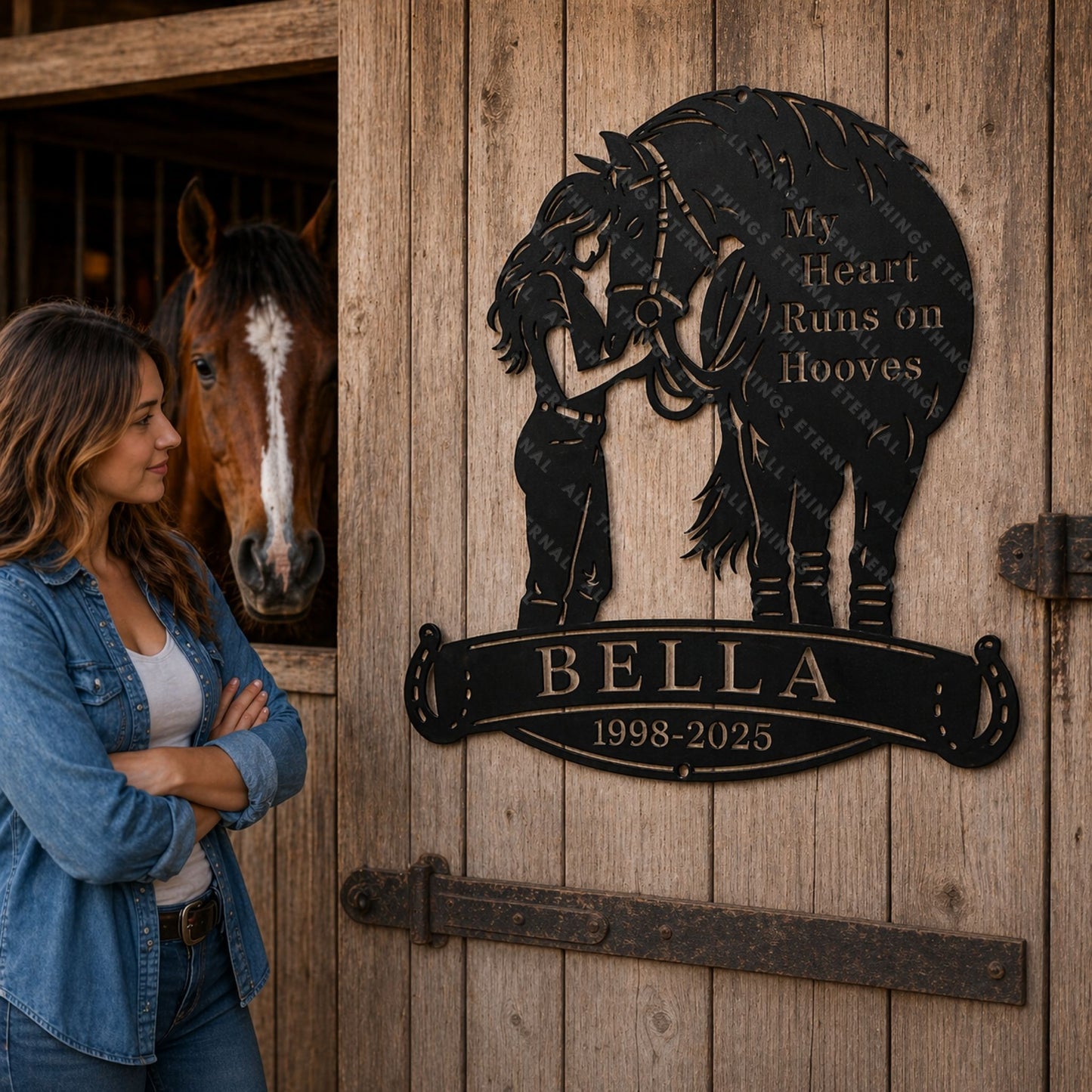 Personalized Horse Memorial Metal Sign – My Heart Runs on Hooves Gift For Horse Lovers