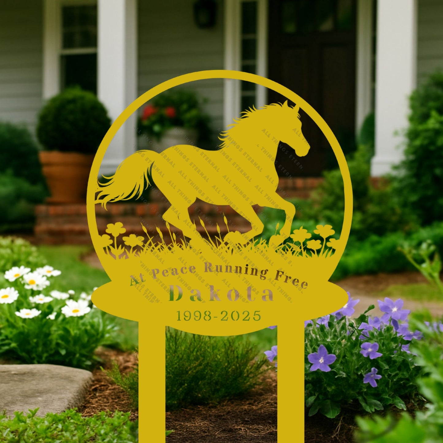 Personalized Horse Memorial Metal Garden Stake – Custom Running Horse Tribute Sign with Name & Dates