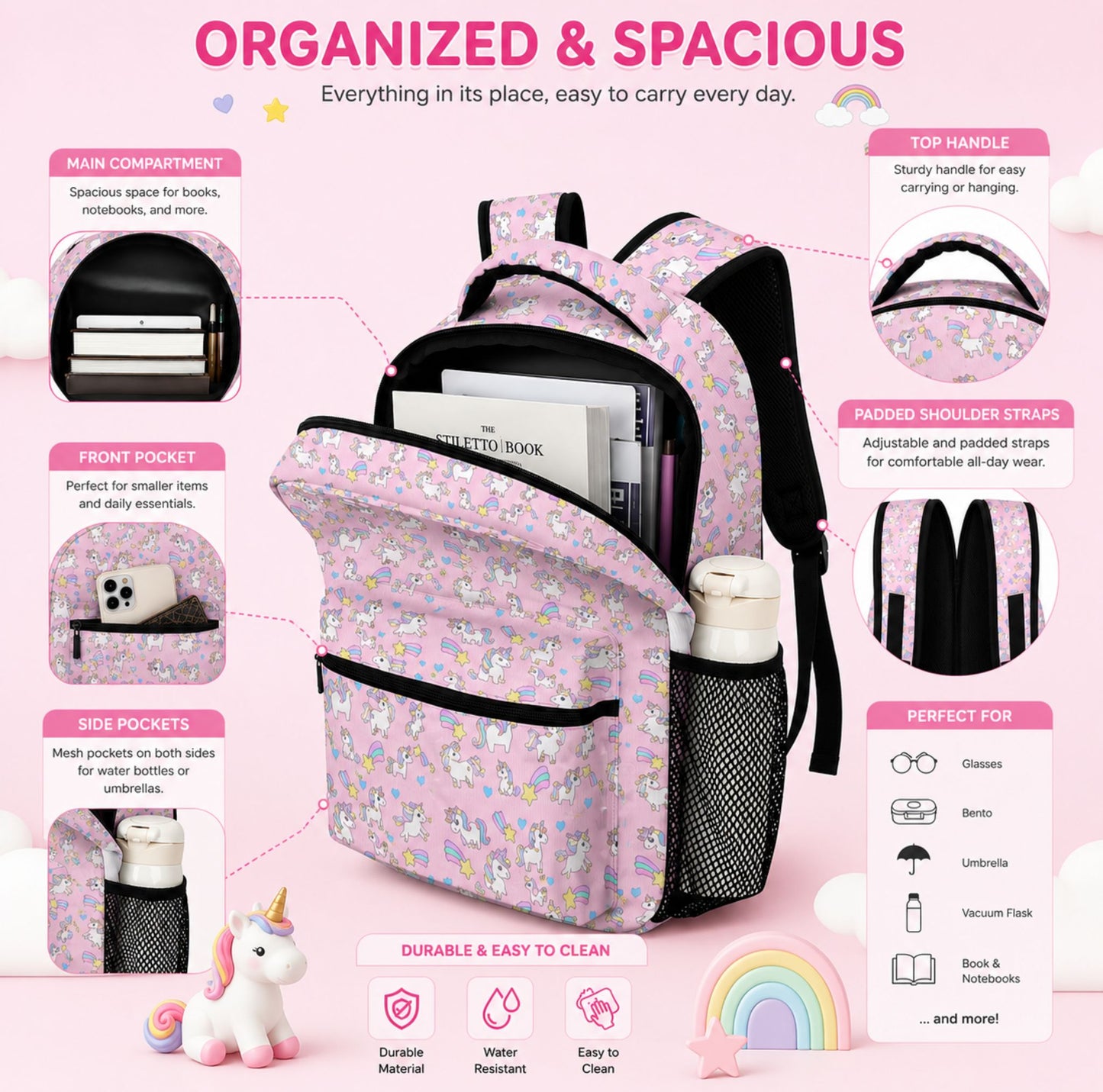 AOP Unicorn Children's Backpack – Cute School Bag for Kids