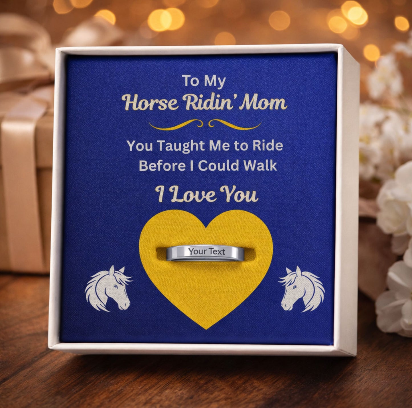 Horse Mom Personalized Engraved Ring with Message Card Gift