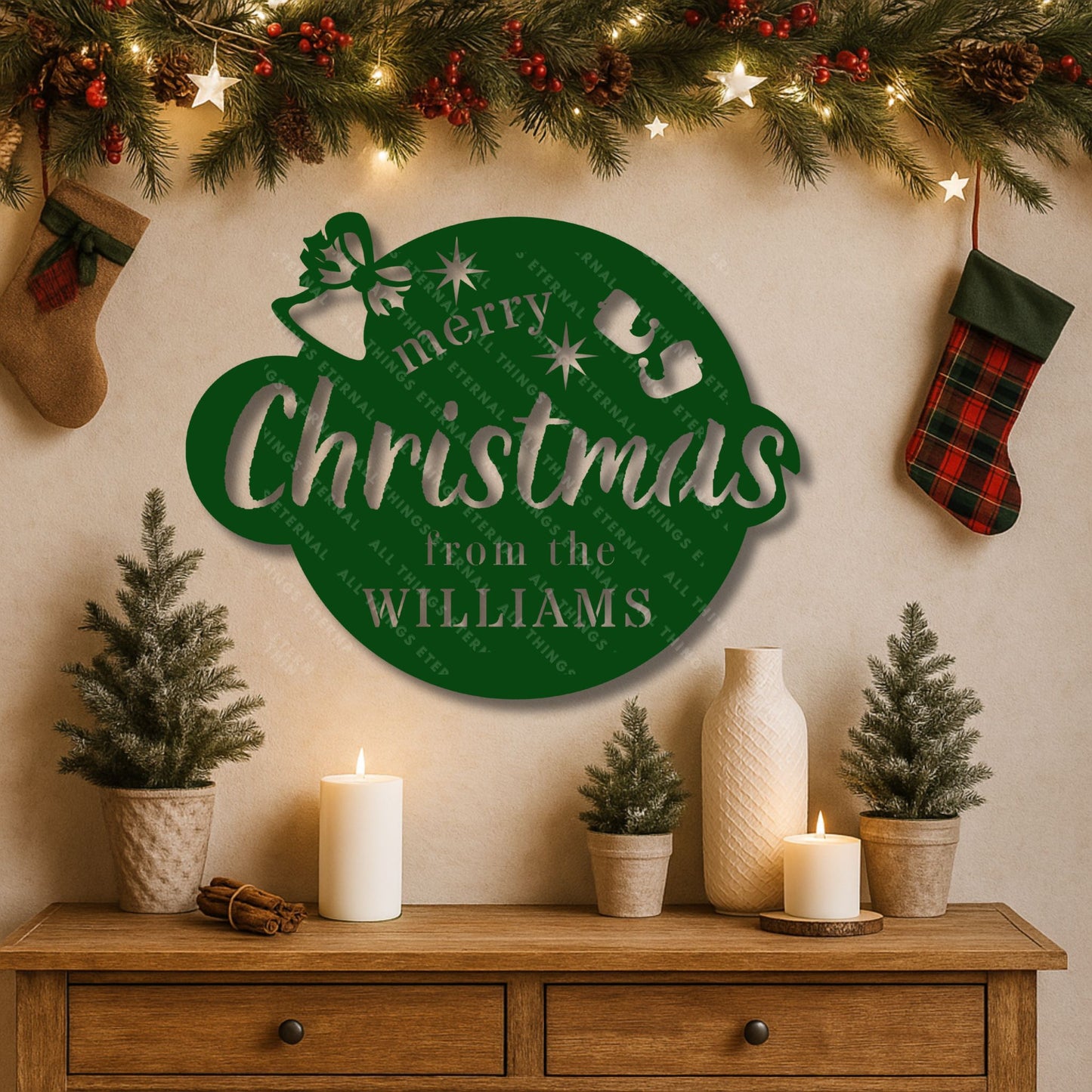 Merry Christmas Metal Sign • Custom Family Name Holiday Decor Wall Art