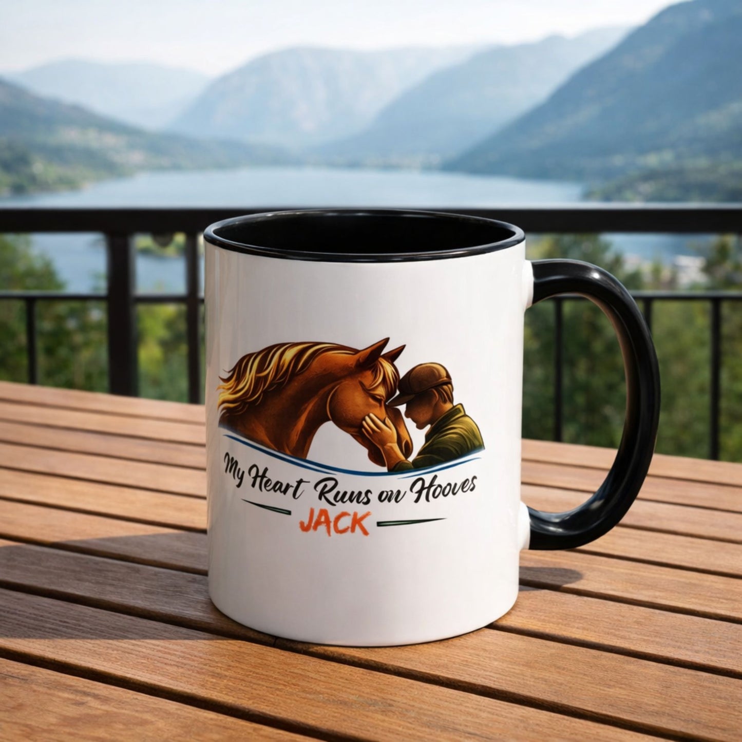 My Heart Runs on Hooves Horse Coffee Mug — Personalized Equestrian Accent Mug