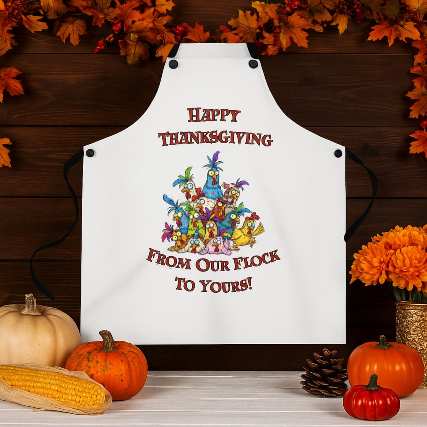 Funny Happy Thanksgiving From Our Flock To Yours! Apron - Thanksgiving Kitchen Gift
