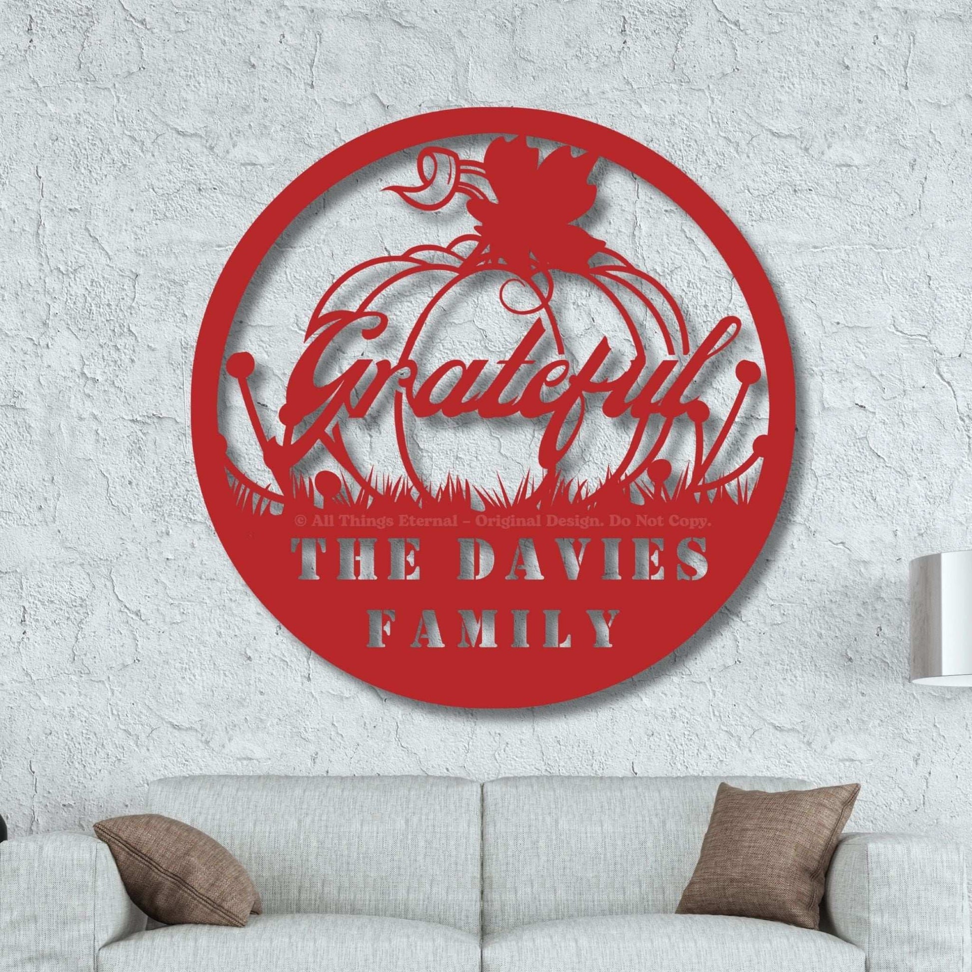 Personalized Pumpkin Grateful Metal Wall Art – Fall & Thanksgiving Decor