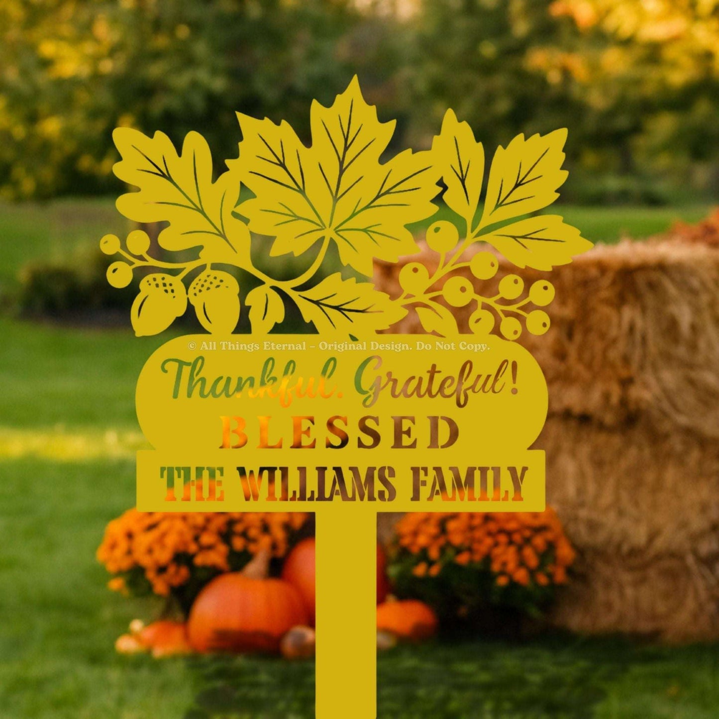 Thankful Grateful Blessed Metal Yard Sign Decoration
