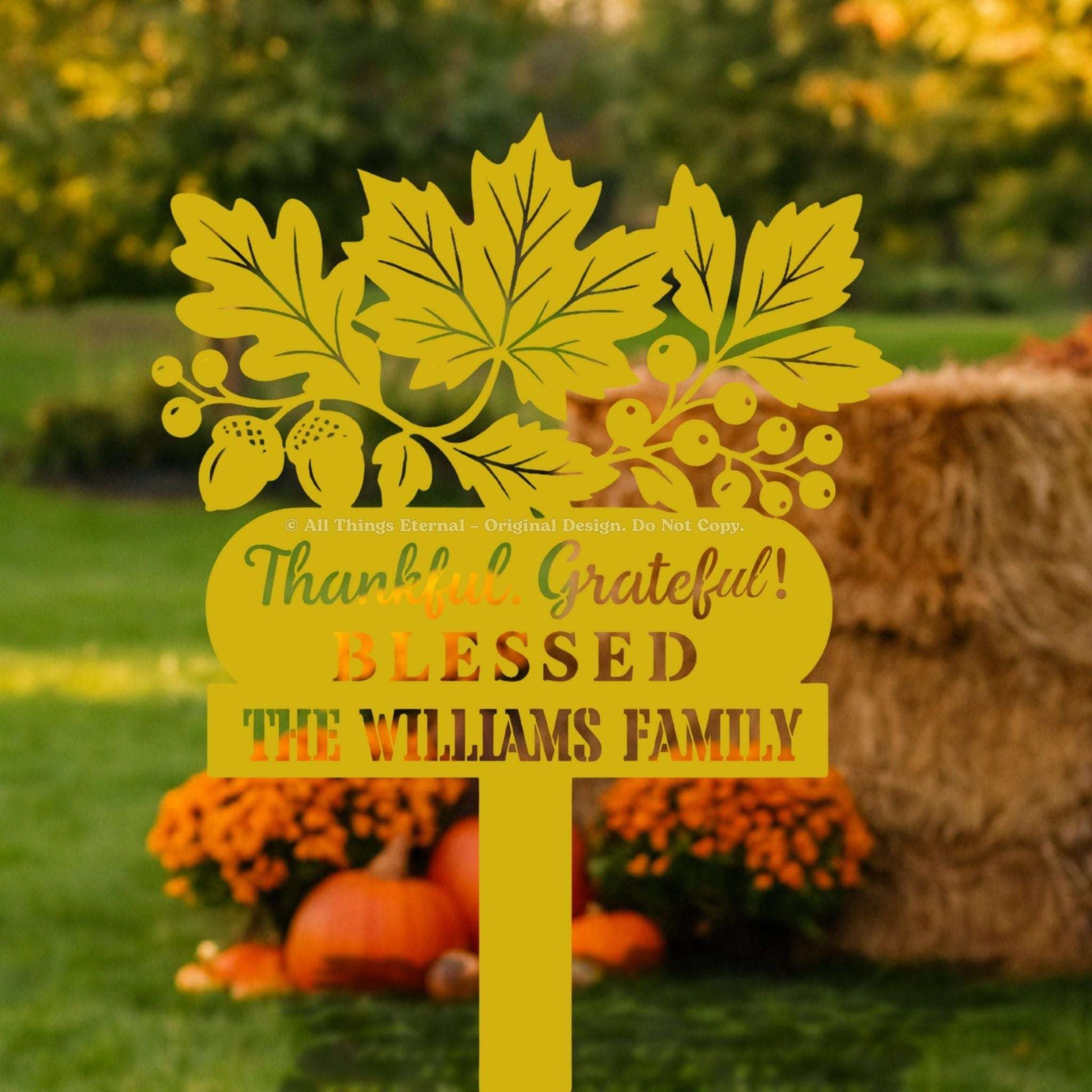 Thankful Grateful Blessed Metal Yard Sign Decoration