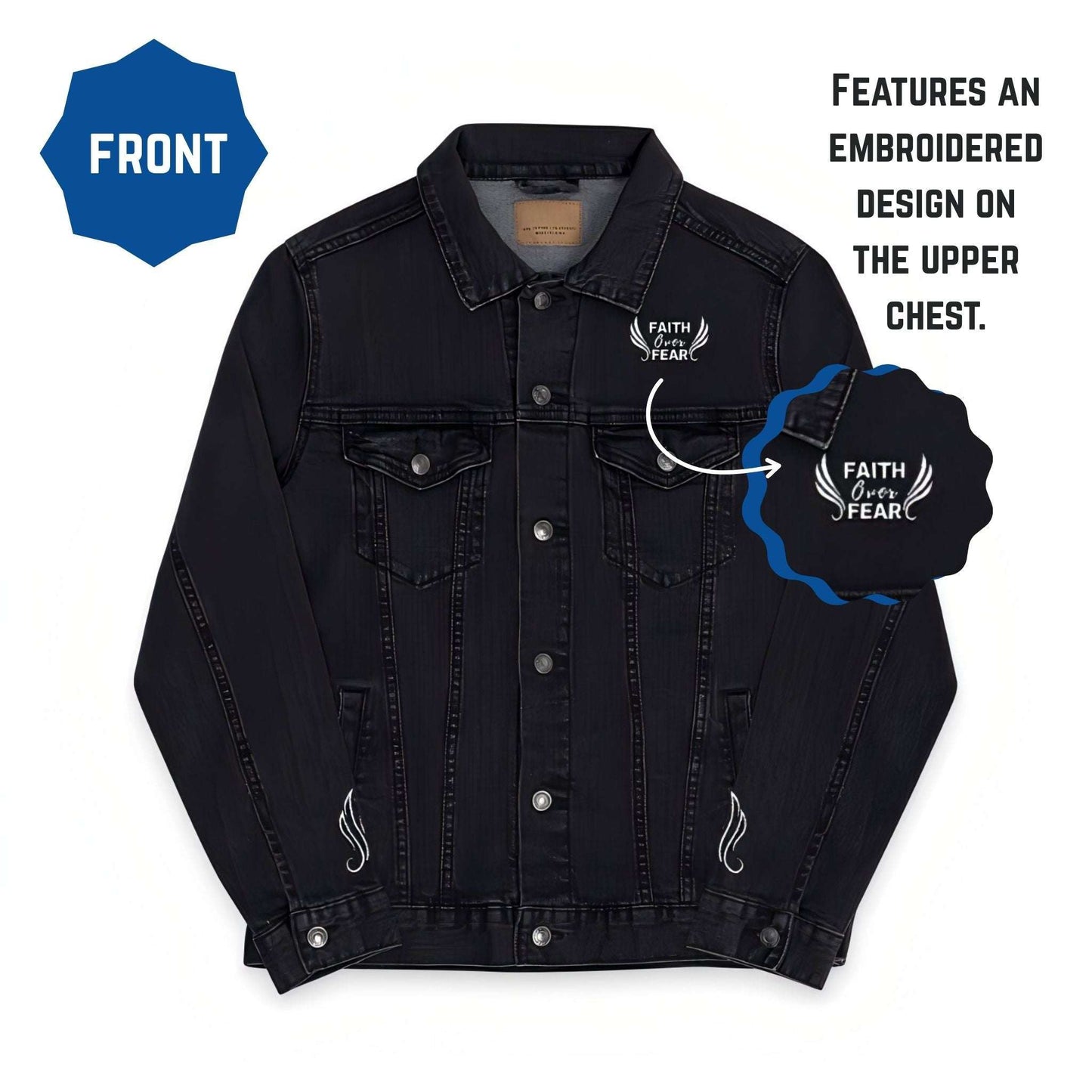 Unisex Faith Over Fear Denim Embroidered Jacket