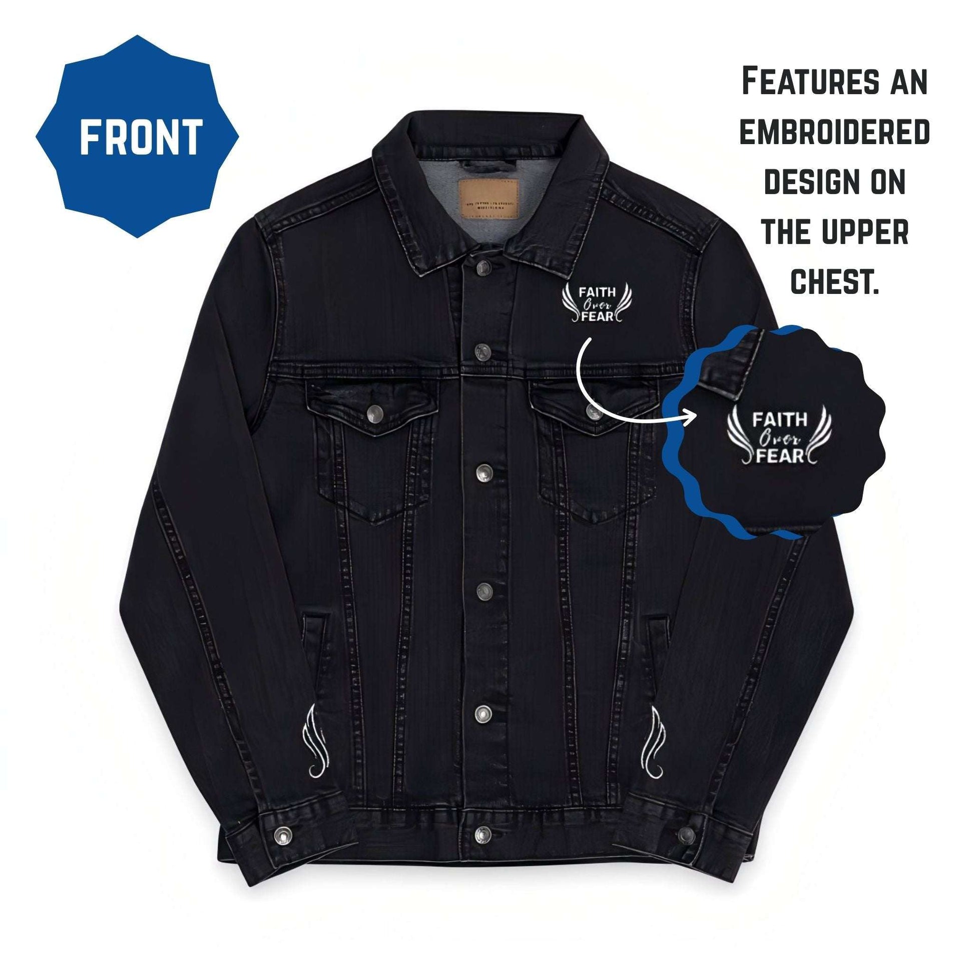 Unisex Faith Over Fear Denim Embroidered Jacket
