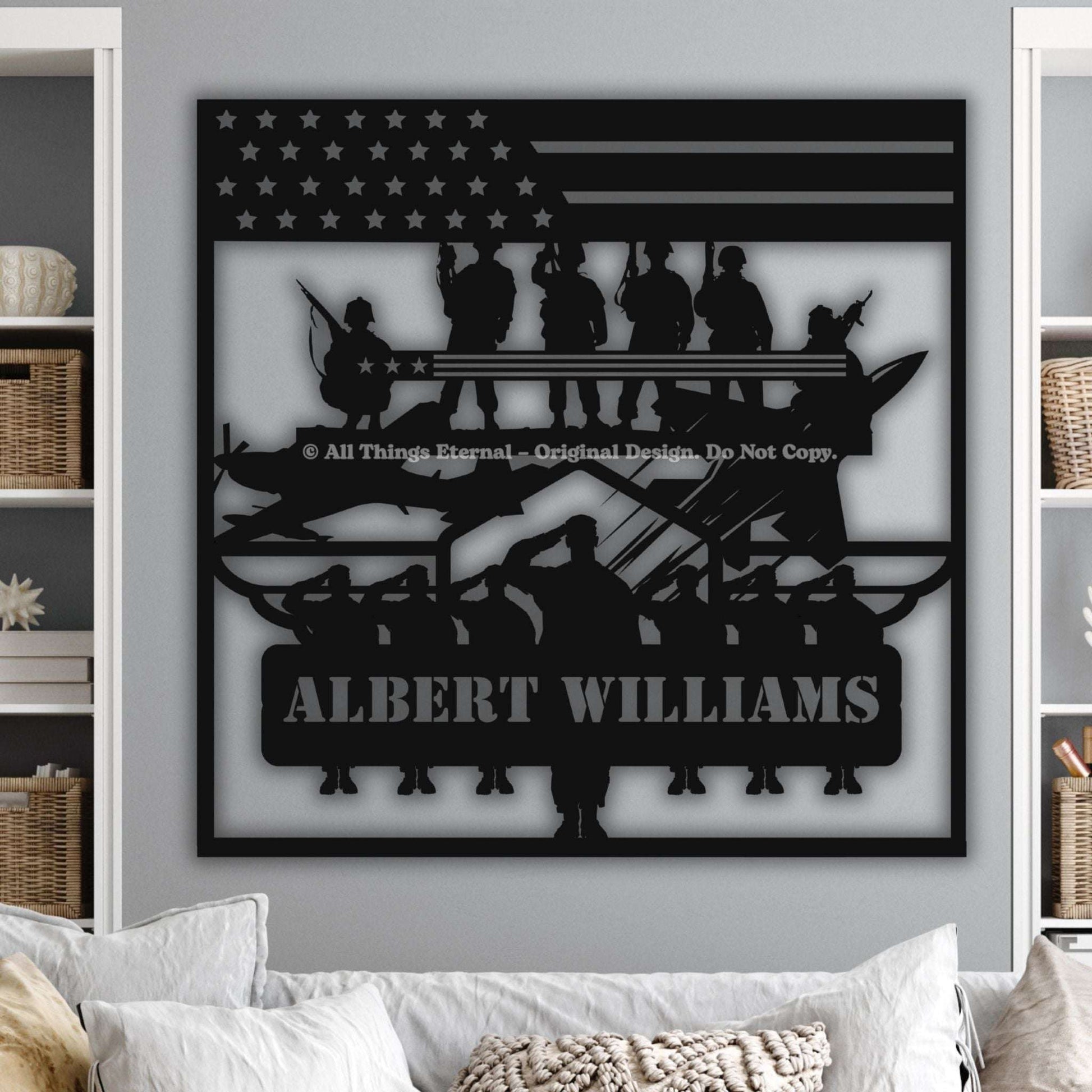 Custom Patriotic Metal Wall  Art- Gift for Veteran, US Army, Navy, Marines, Soldier