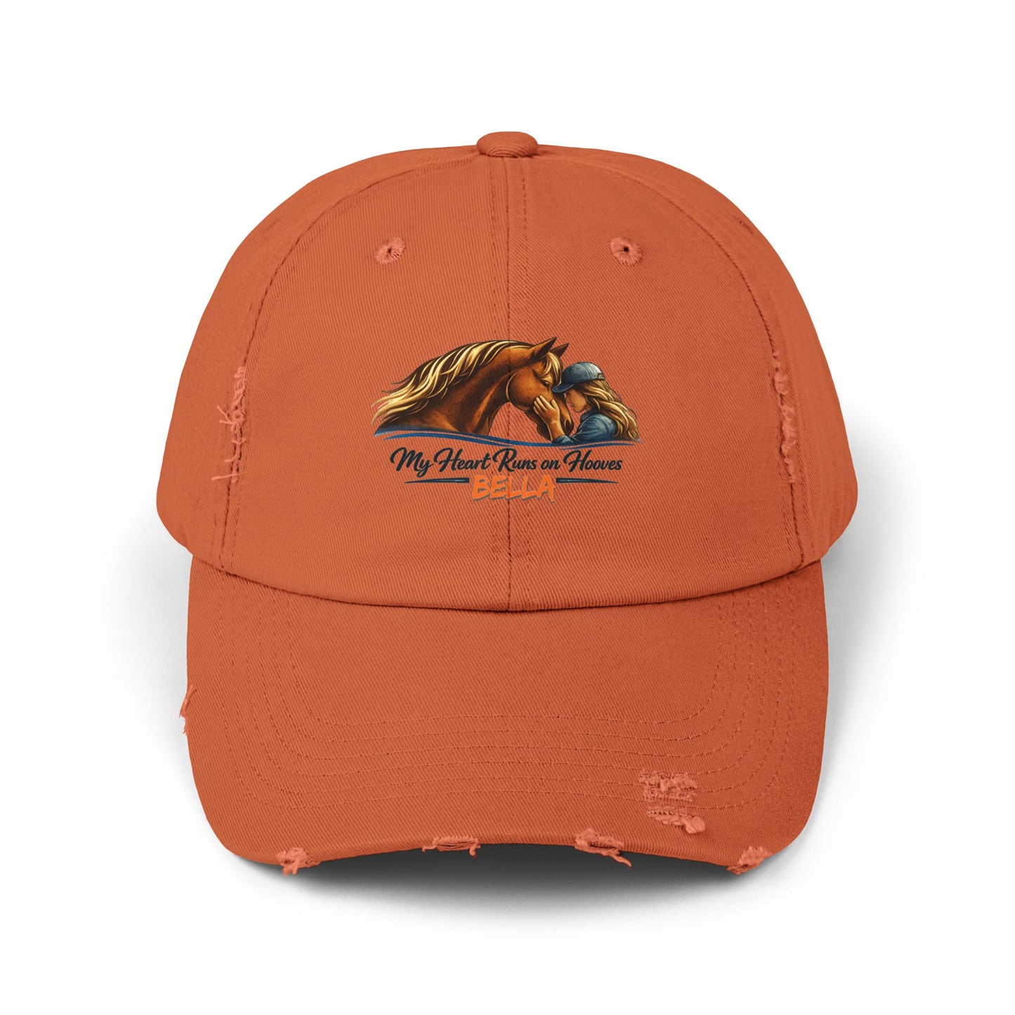 Custom Name Distressed Horse Cap – My Heart Runs on Hooves Hat for Women