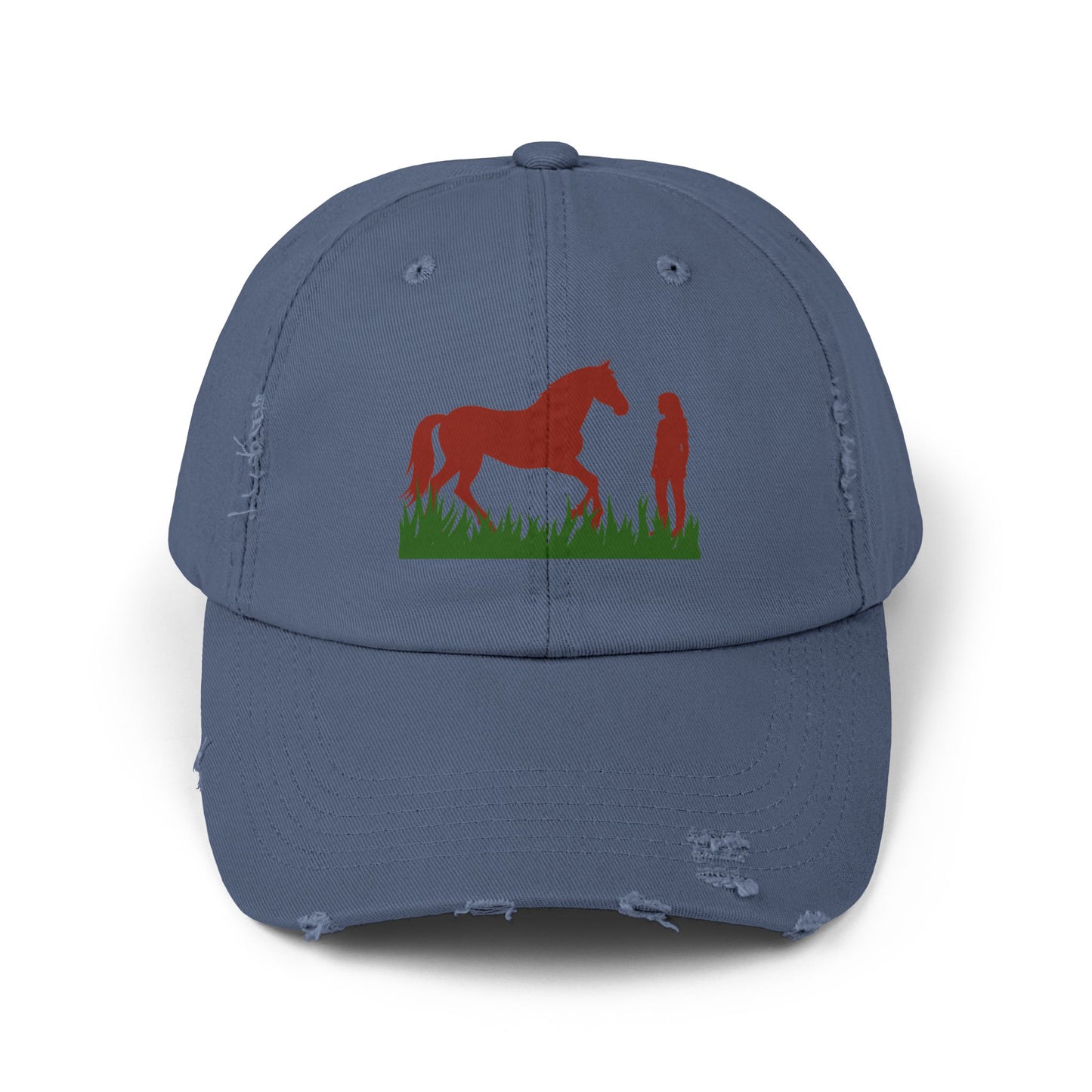 Distressed Horse & Rider Cap — Rustic Equestrian Baseball Hat