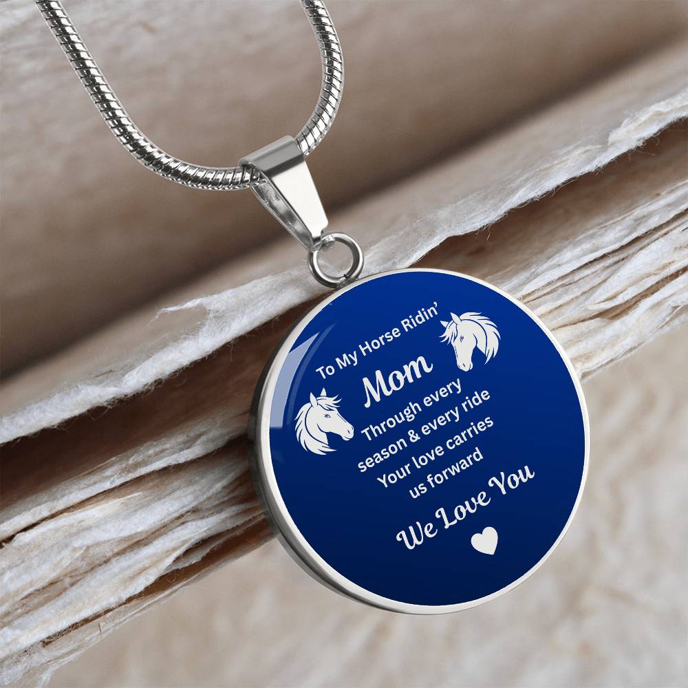 To My Horse Ridin' Mom Heart  Necklace – Engraved Mother’s Day Gift for Horse Lovers Mom