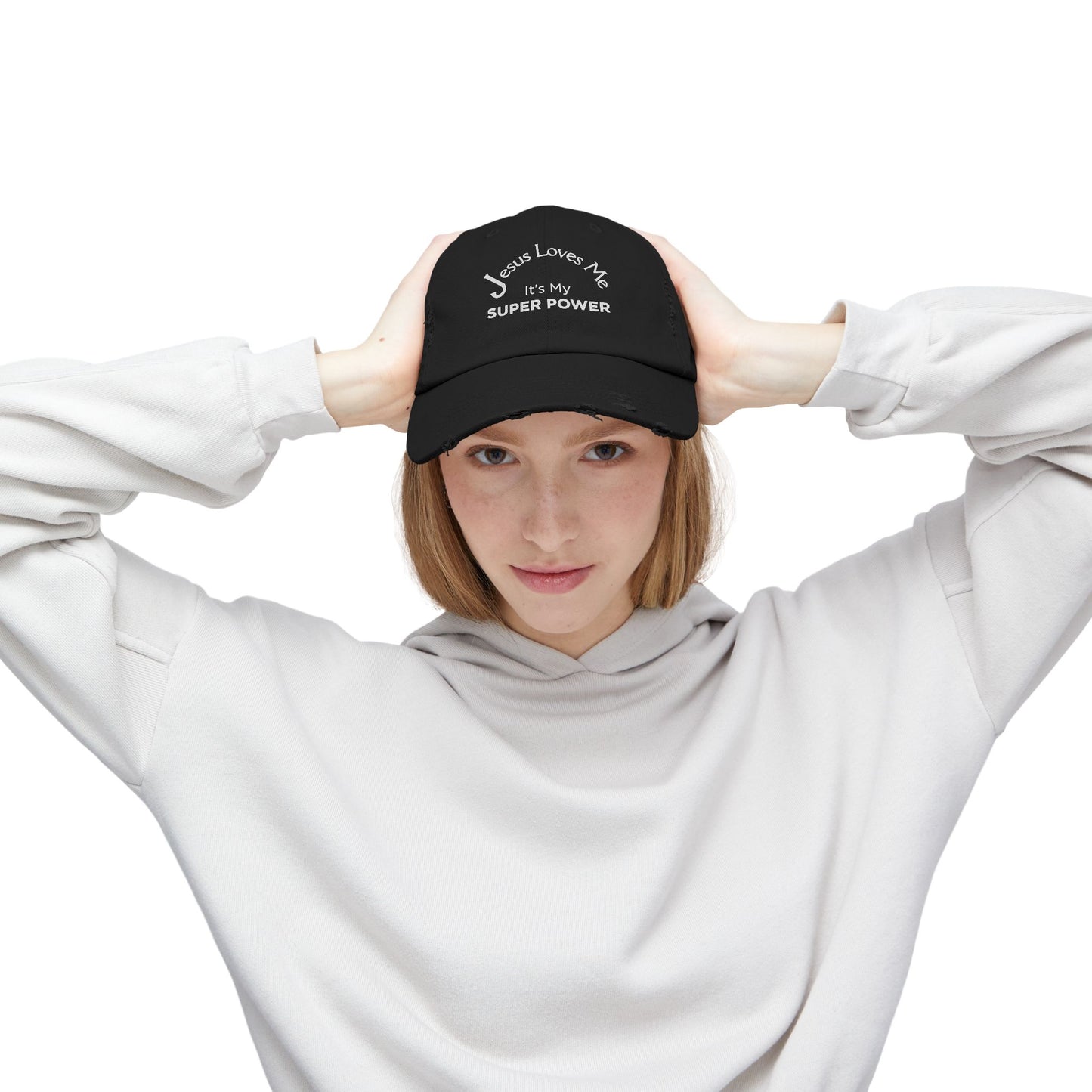 Jesus Loves Me Is My Super Power Distressed Christian Cap