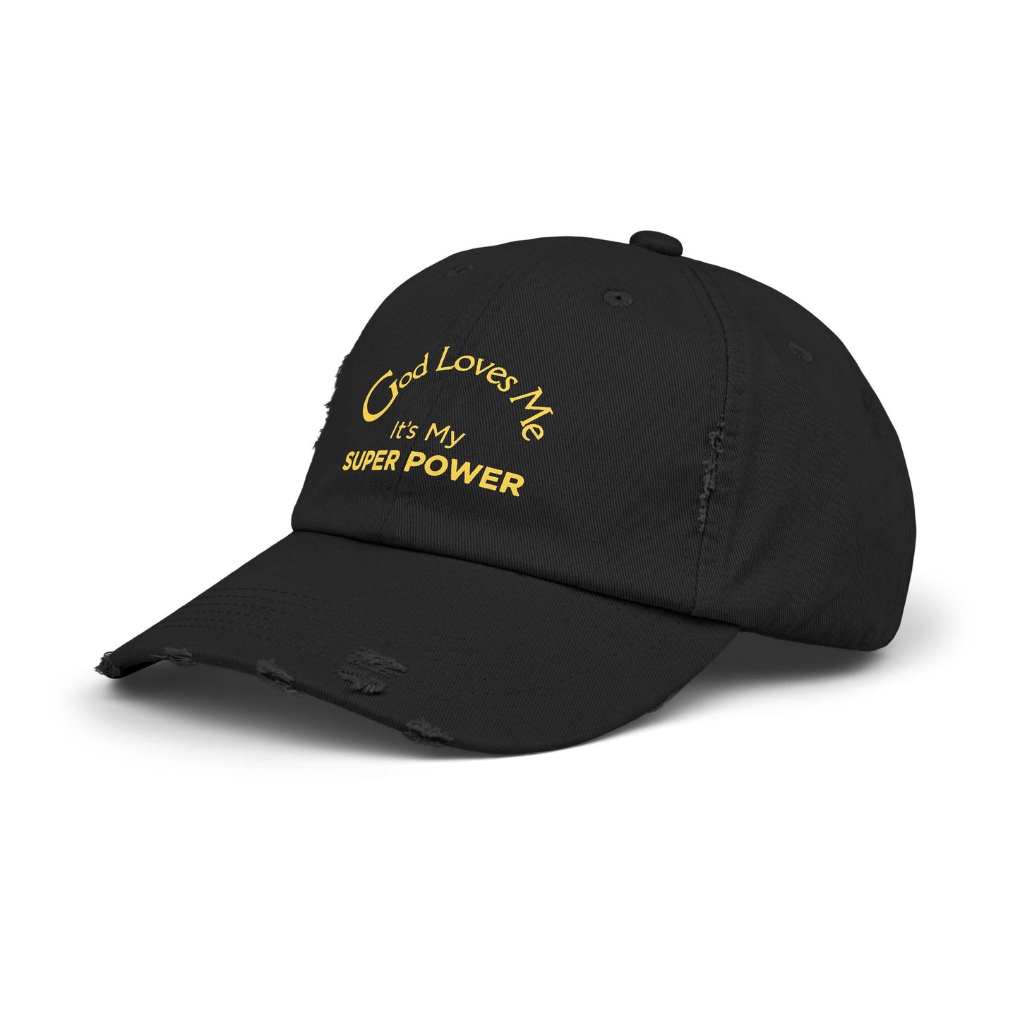 God Loves Me It’s My Super Power Distressed Christian Faith Cap