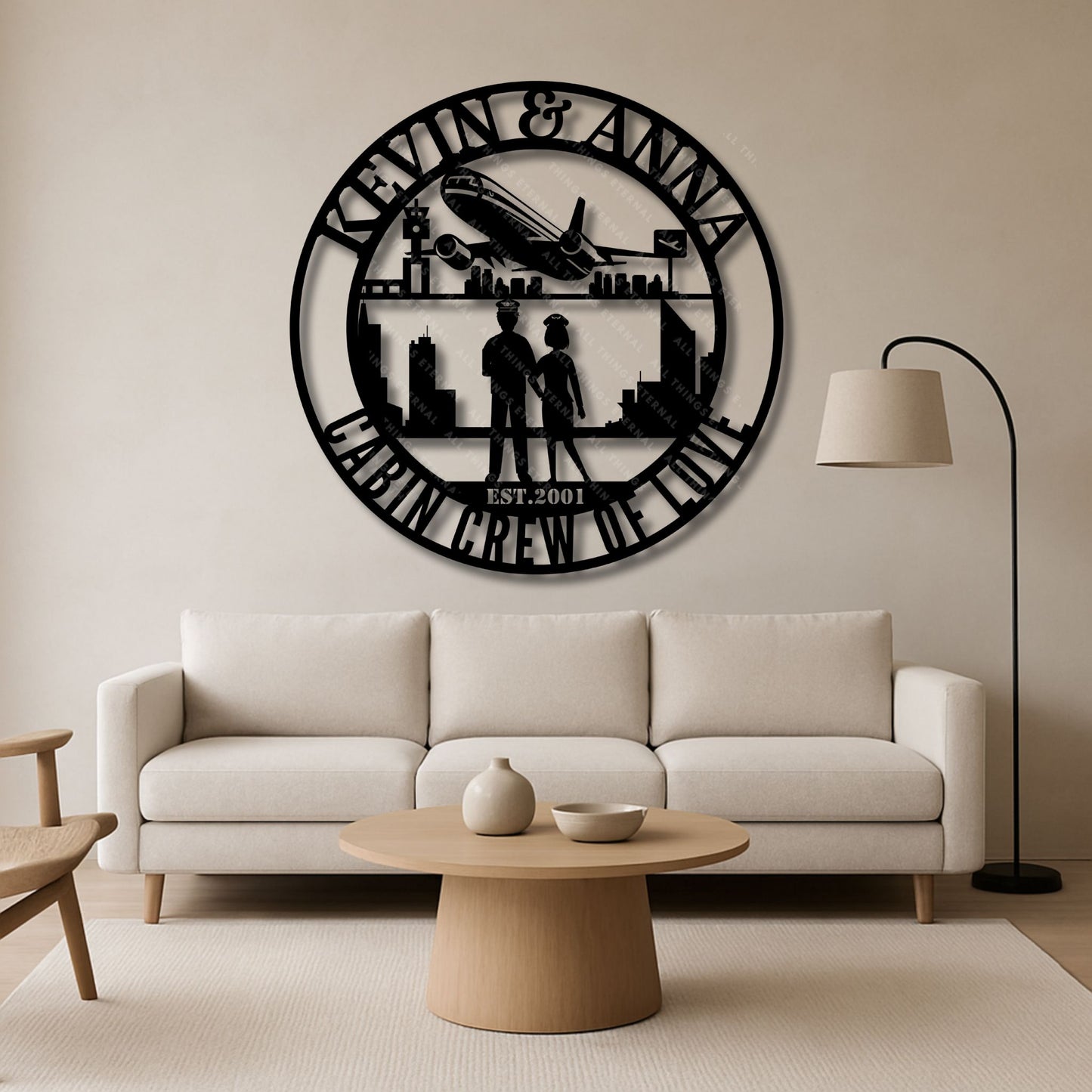 Custom Name Cabin Crew Couple Metal Wall Art – Personalized Aviation