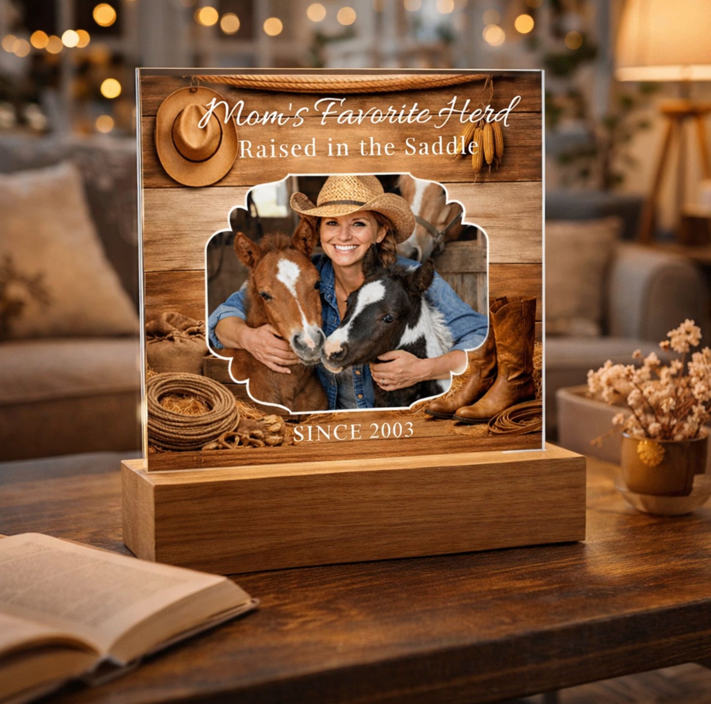 Mom's Favorite Herd Raised in the Saddle Photo Plaque – Personalized Gift for Horse Lovers