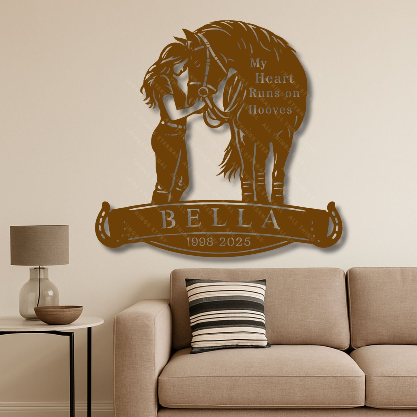 Personalized Horse Memorial Metal Sign – My Heart Runs on Hooves Gift For Horse Lovers