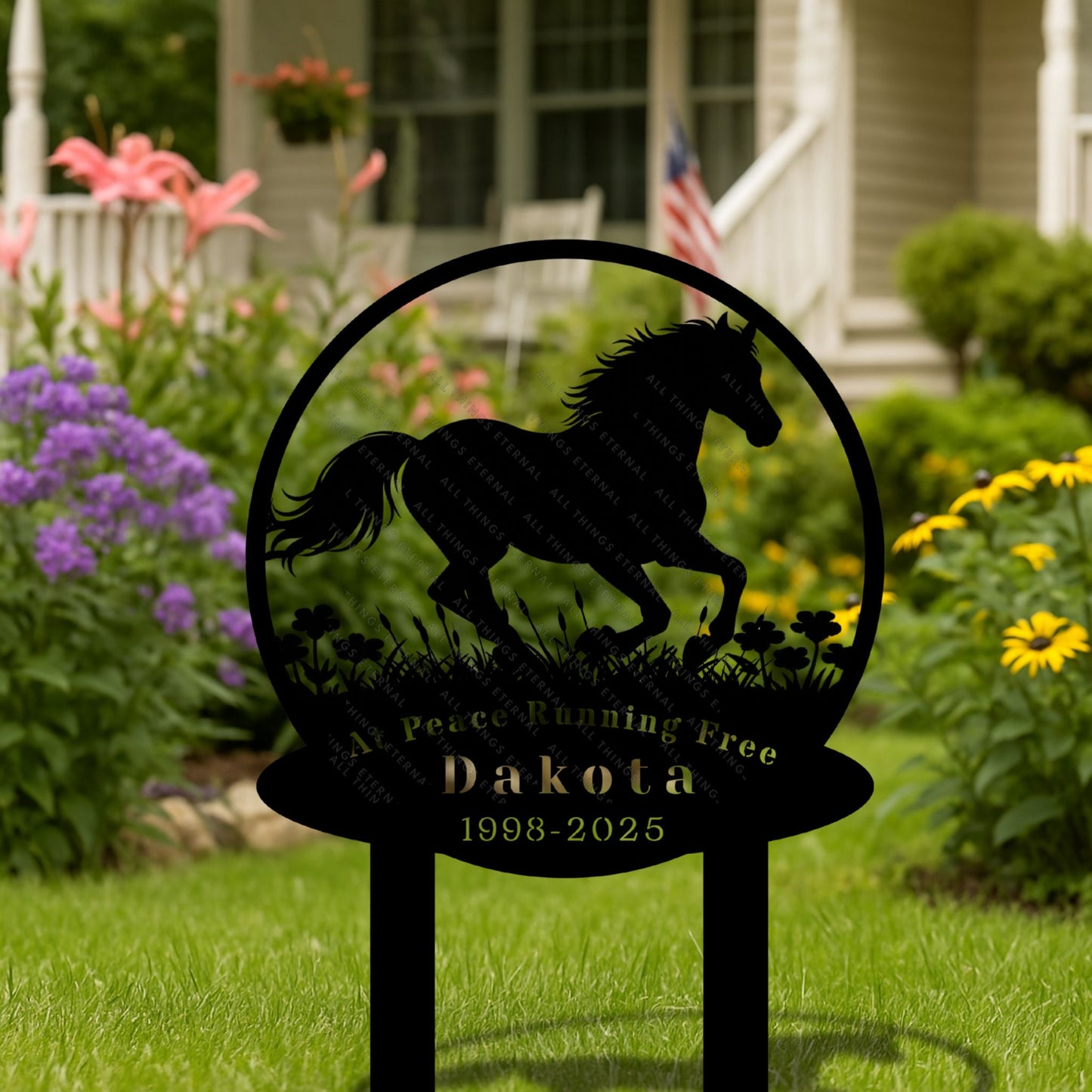 Personalized Horse Memorial Metal Garden Stake – Custom Running Horse Tribute Sign with Name & Dates