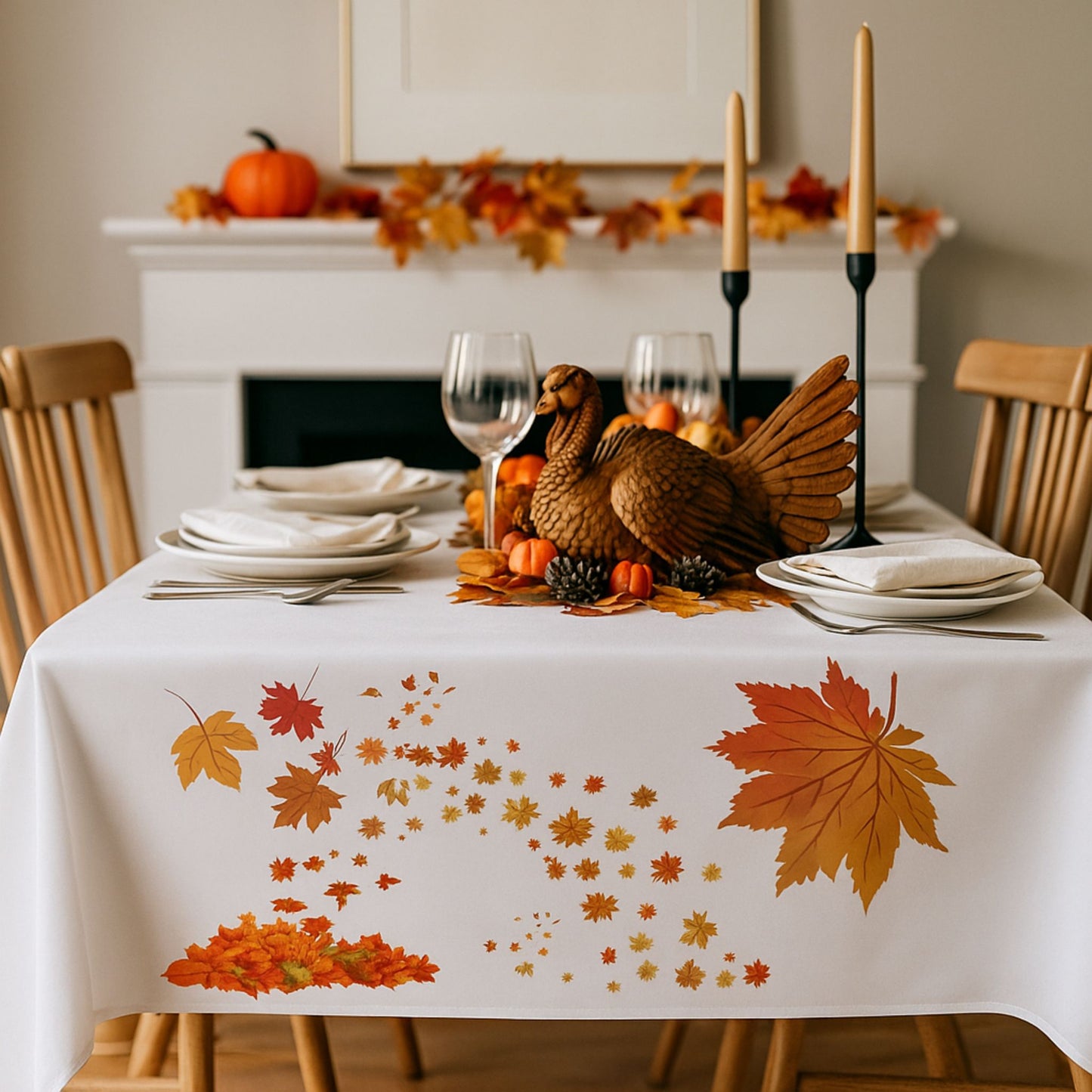 Autumn Fall Leaves Tablecloth | Thanksgiving & Family Dinner Decor