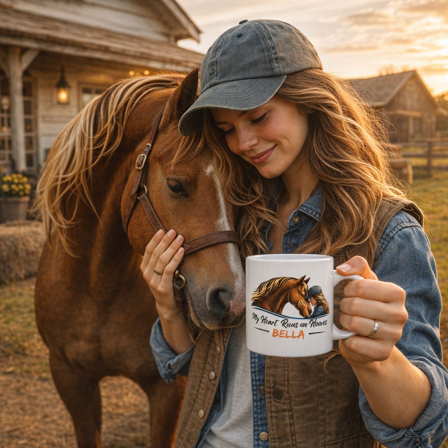 Horse Lover Ceramic Mug – My Heart Runs on Hooves Cute Equestrian Coffee Cup