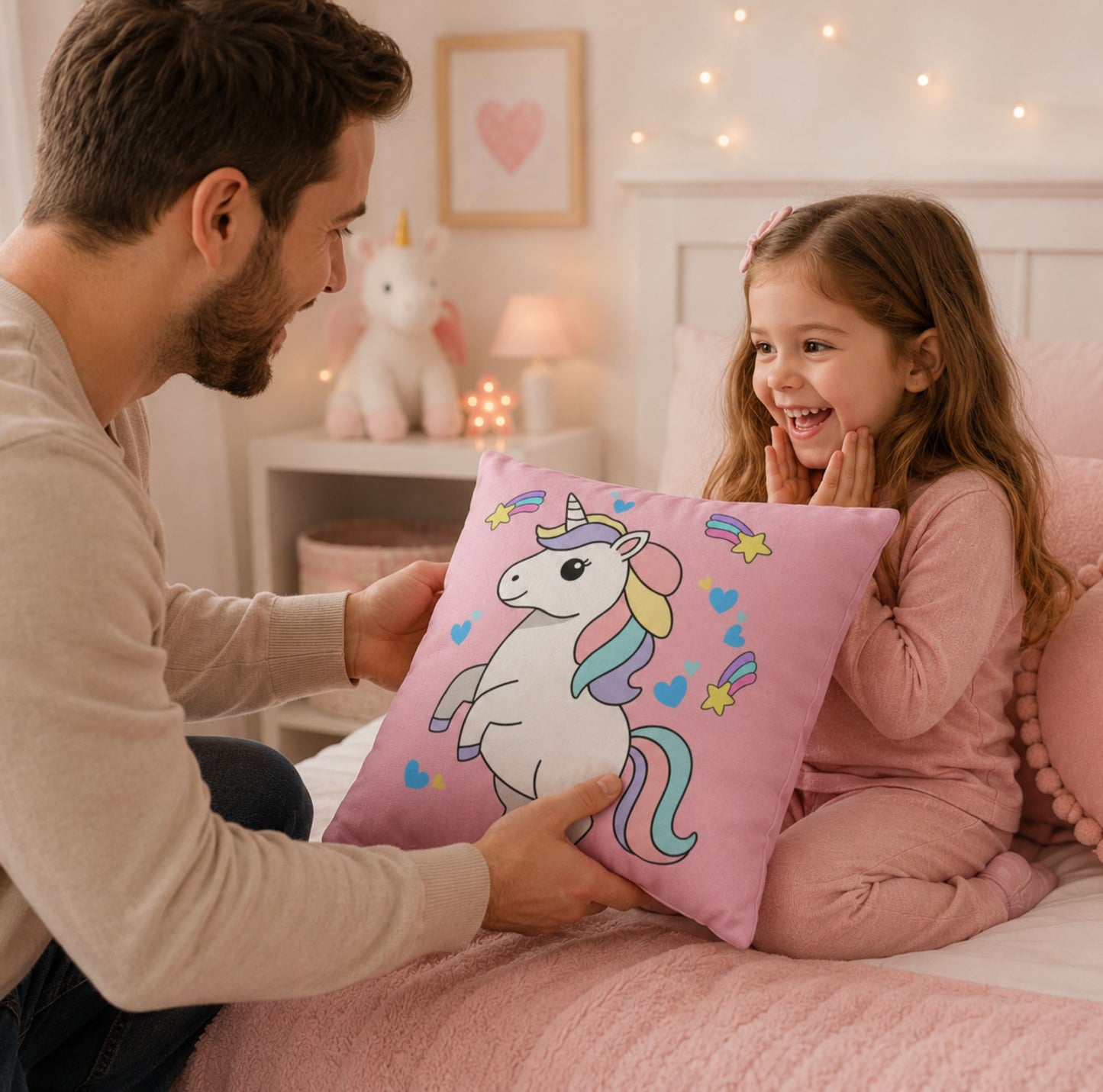 Prancing Magical Unicorn Pillow | Cute Rainbow Unicorn Throw Pillow
