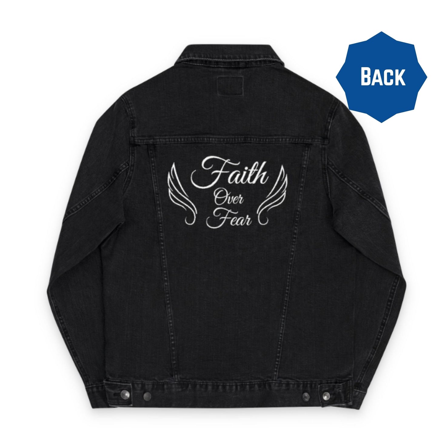 Embroidered Faith Over Fear Women's Denim Jacket