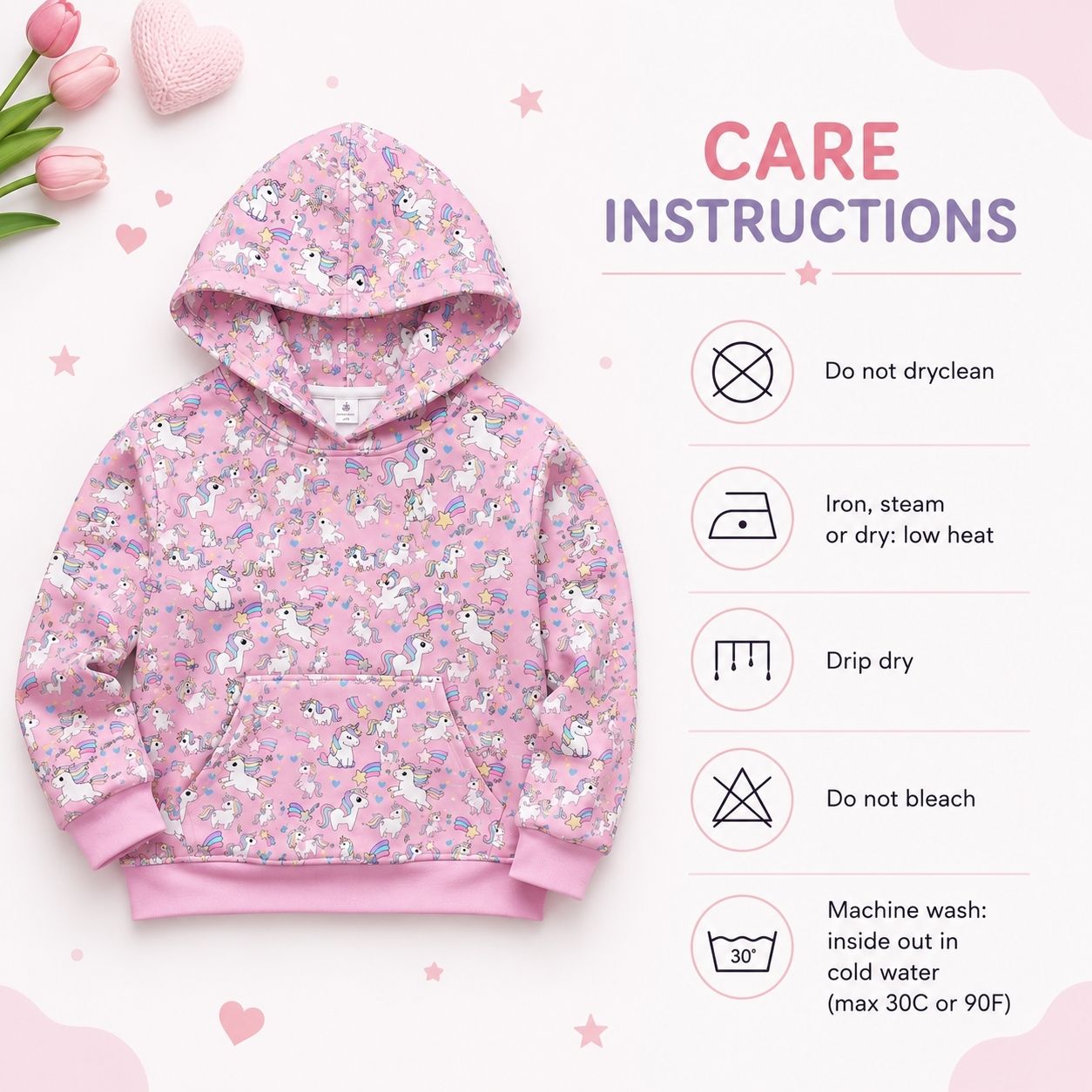 Kids' Unicorn Hoodie — Pink All-Over Print Magical Pony Pullover