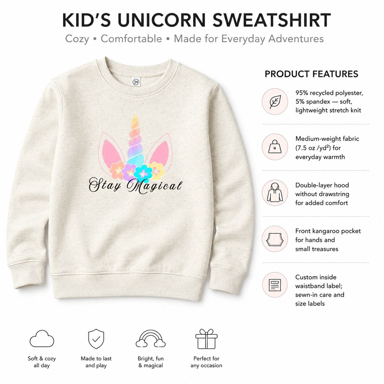 Stay Magical Unicorn Kids Hoodie | Toddler Pullover Sweatshirt