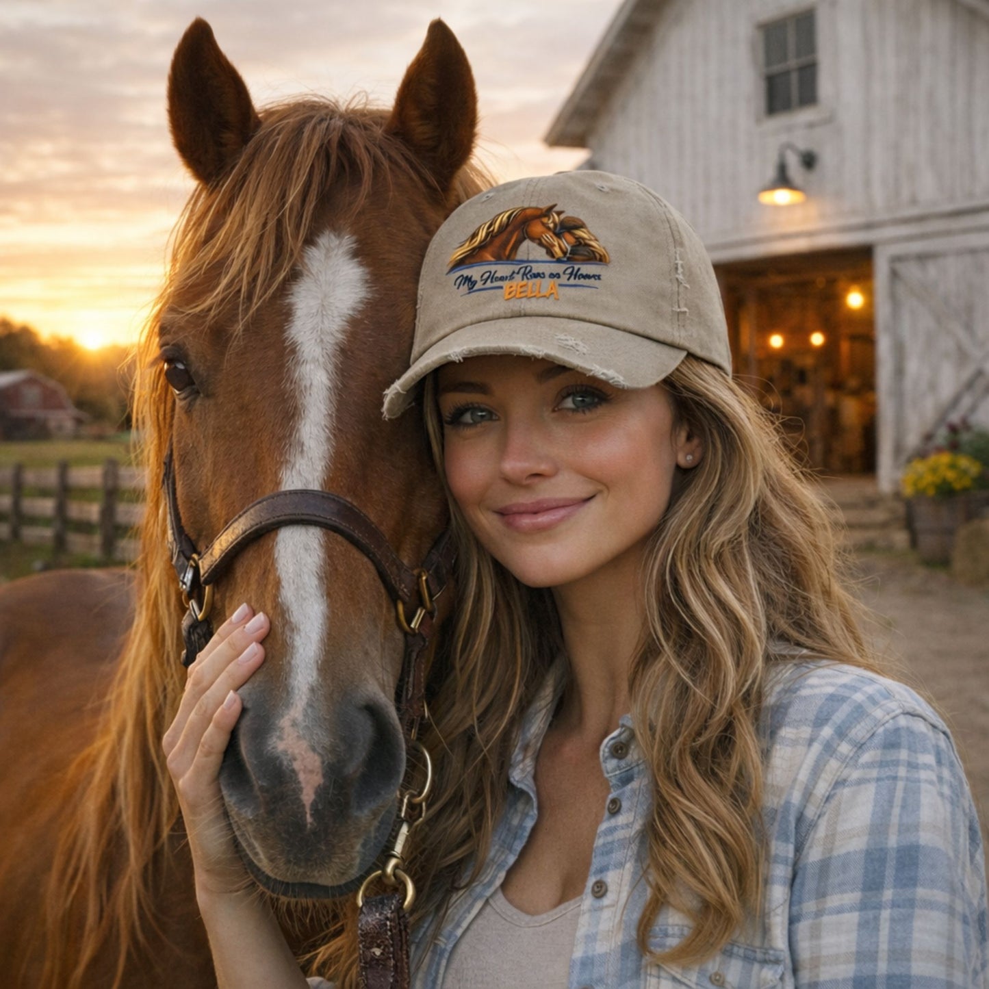 Custom Name Distressed Horse Cap – My Heart Runs on Hooves Hat for Women