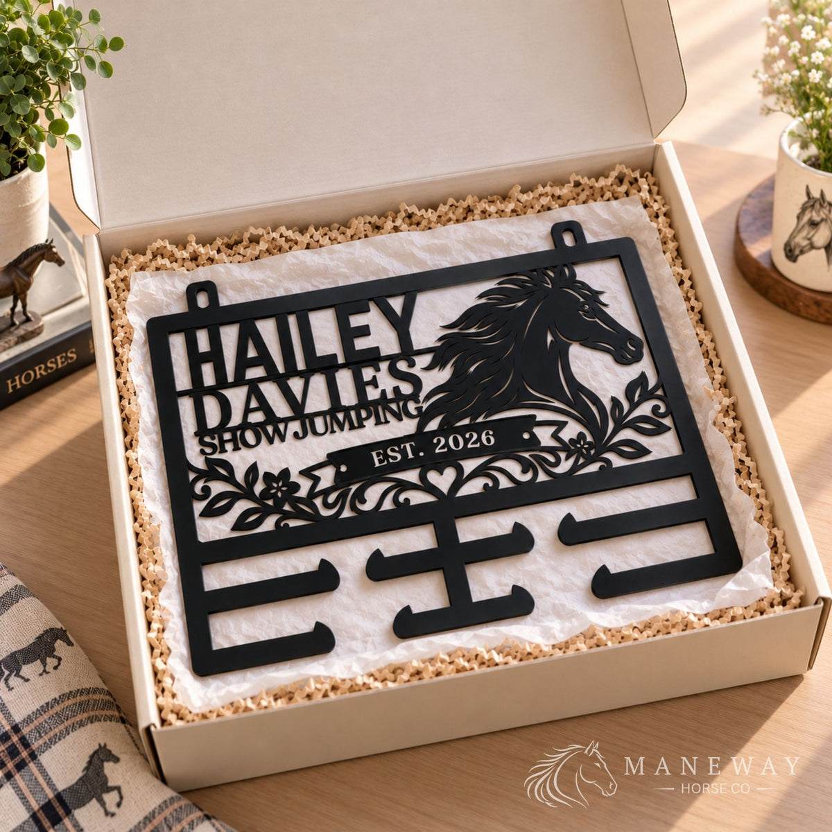 Personalized Equestrian Ribbon Holder Metal Sign, Horse Show Ribbon Display