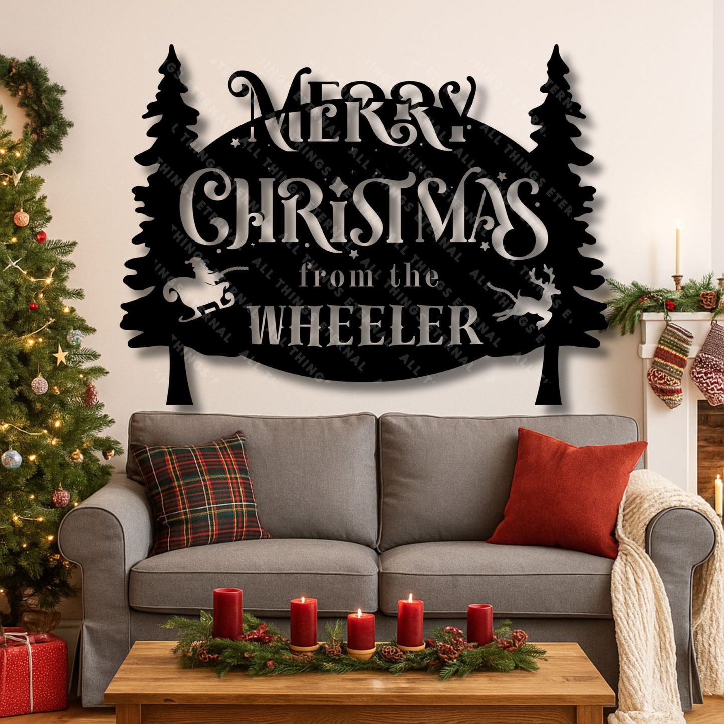 Personalized Merry Christmas Metal Sign – Custom Wall Holiday Decor