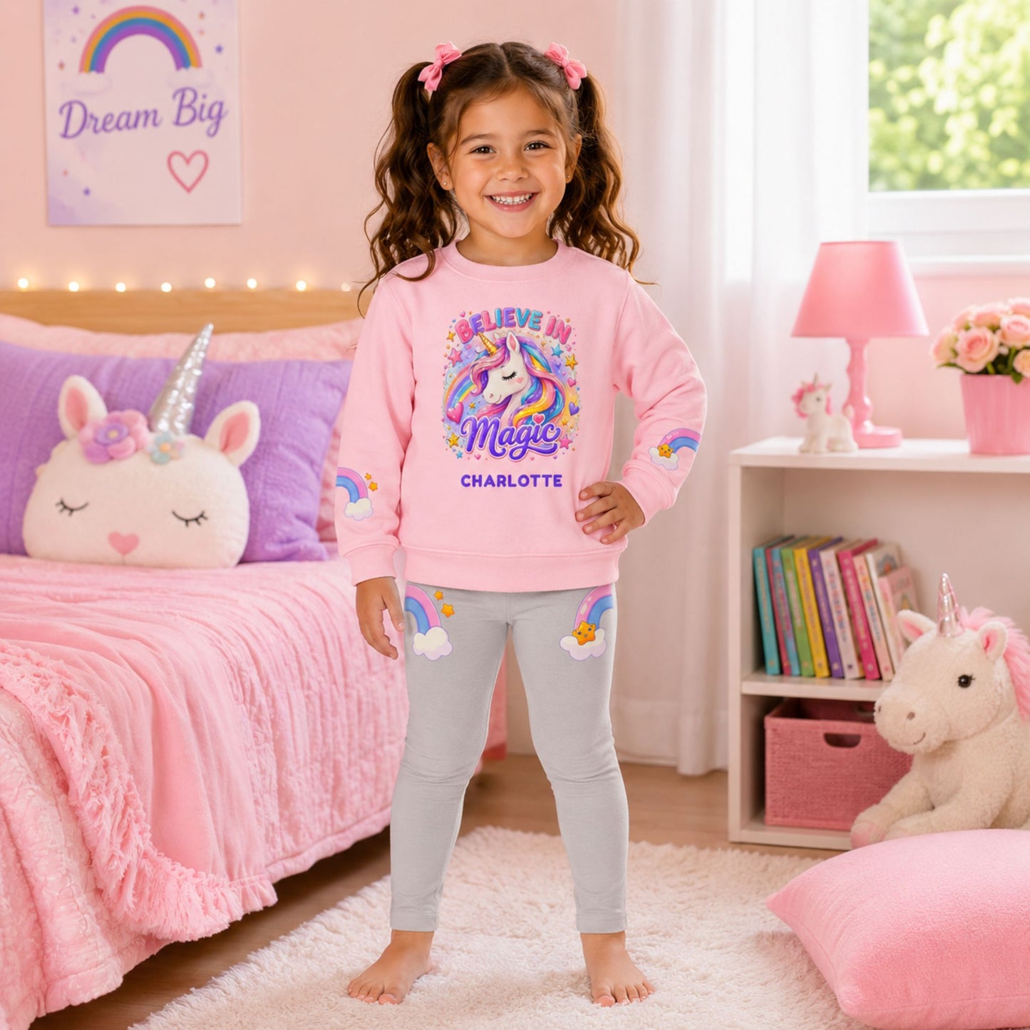 Personalized Unicorn Kids Sweatshirt & Leggings Set | Believe in Magic