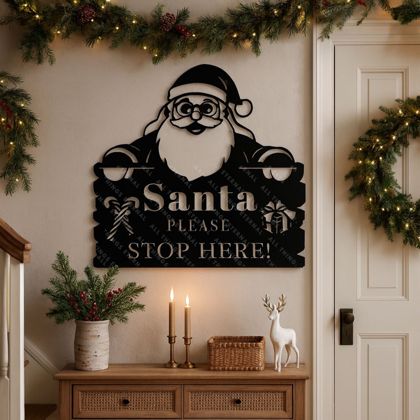 Santa Please Stop Here Metal Christmas Sign | Holiday Decor