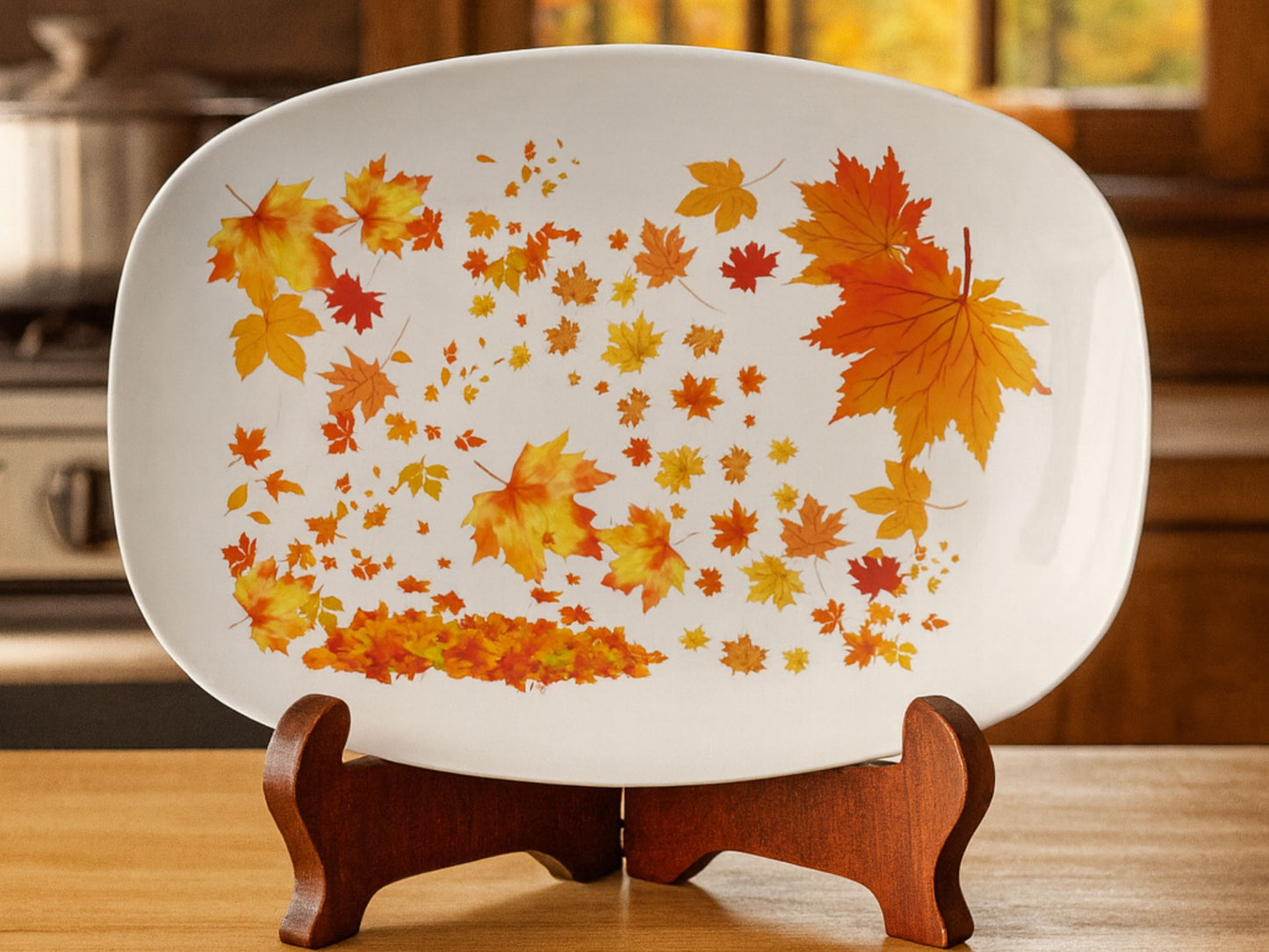 Fall Leaves Serving Platter 10x14 – Autumn Fall Decor Tray