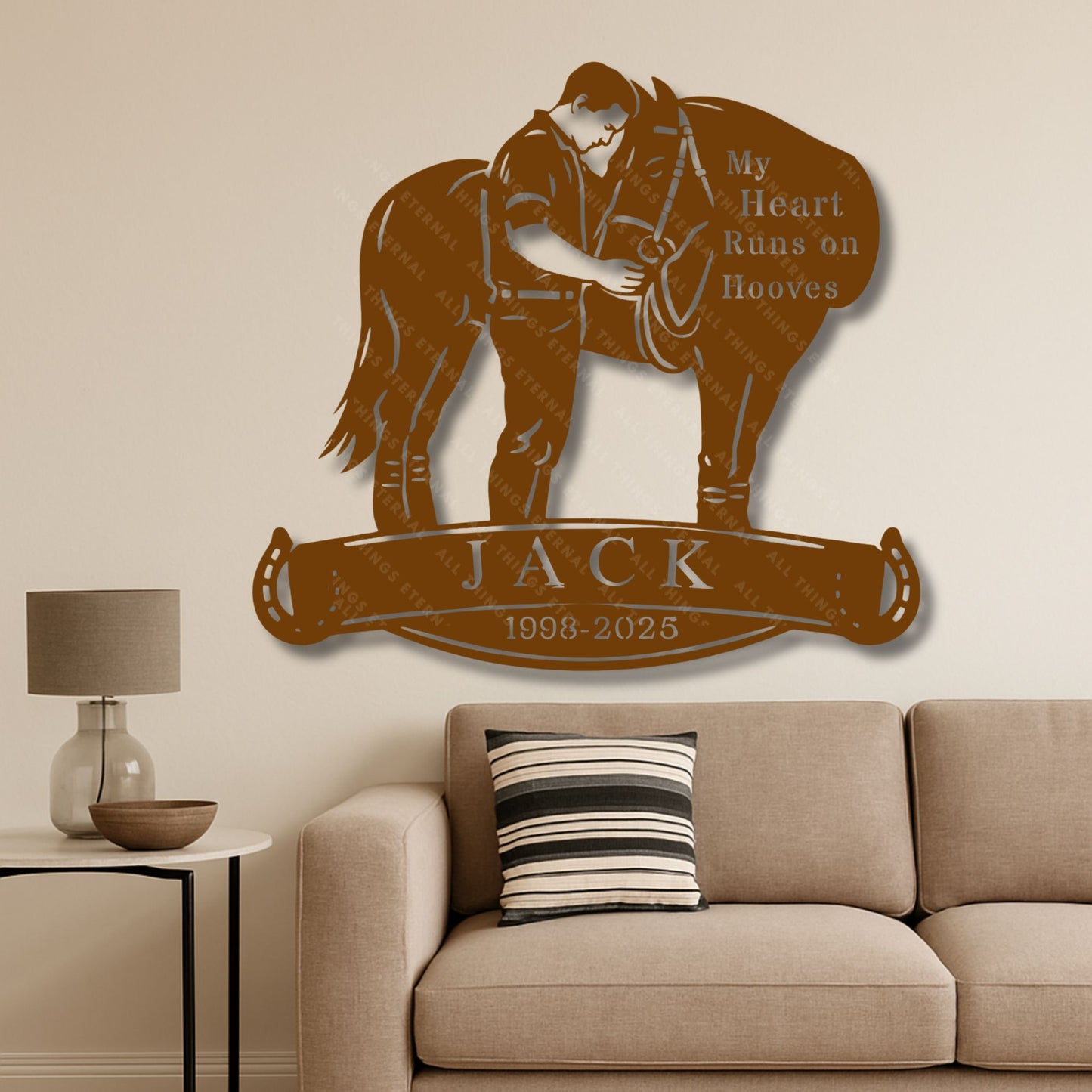 Personalized Horse Memorial Metal Sign – My Heart Runs on Hooves Tribute Gifts