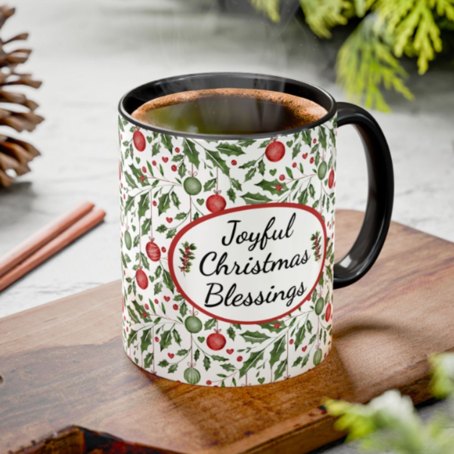 Joyful Christmas Blessings Mug | Festive Two-Tone Coffee Cup