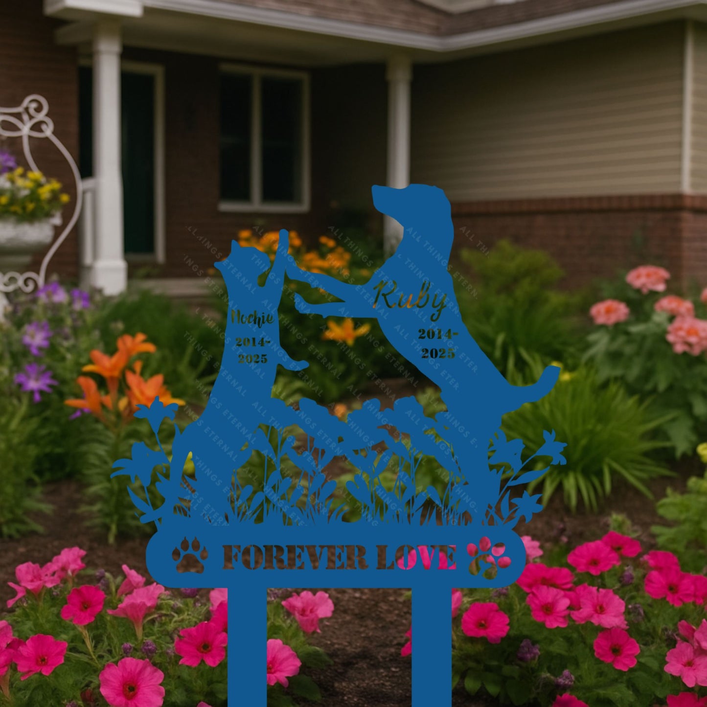 Custom Pet Memorial Grave Marker – Personalized Dog & Cat Metal Sign