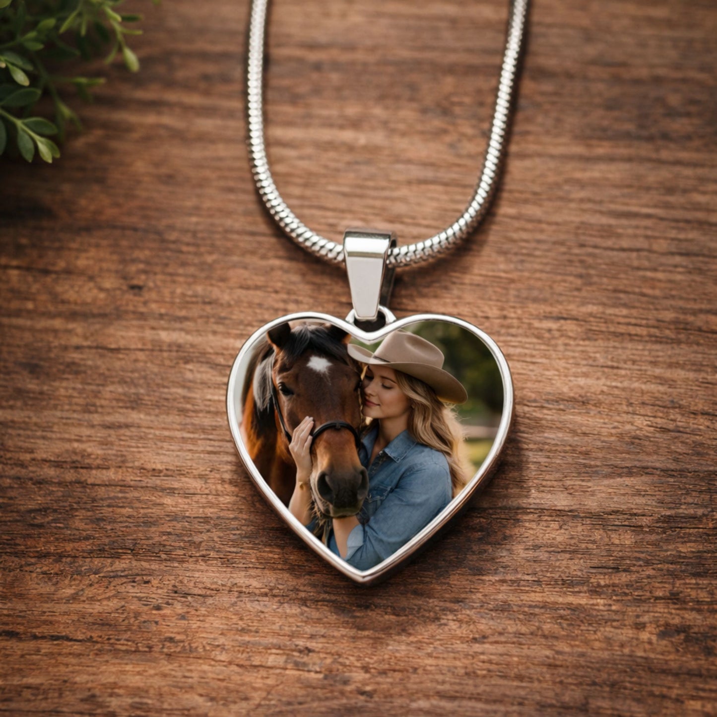 Personalized Horse Memorial Photo Heart Necklace with Message Card
