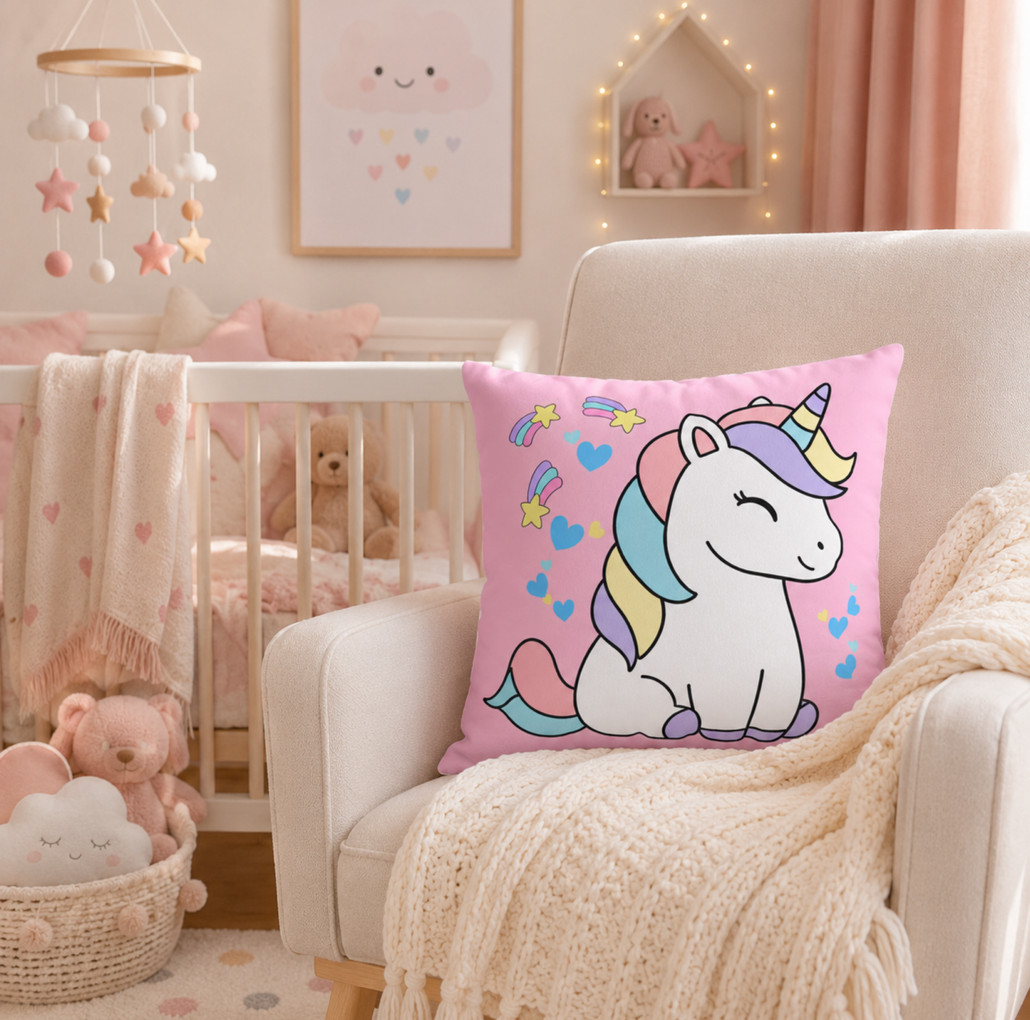 Sleepy Pastel Unicorn Pillowcase | Cute Kids Decorative Throw Pillow Cover