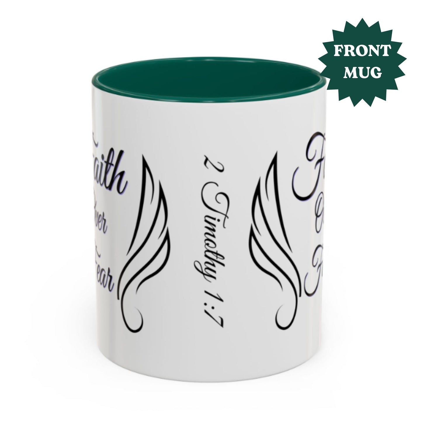 Faith Over Fear Two-Tone Coffee Mug – Wings Design, Christian Inspirational Gift