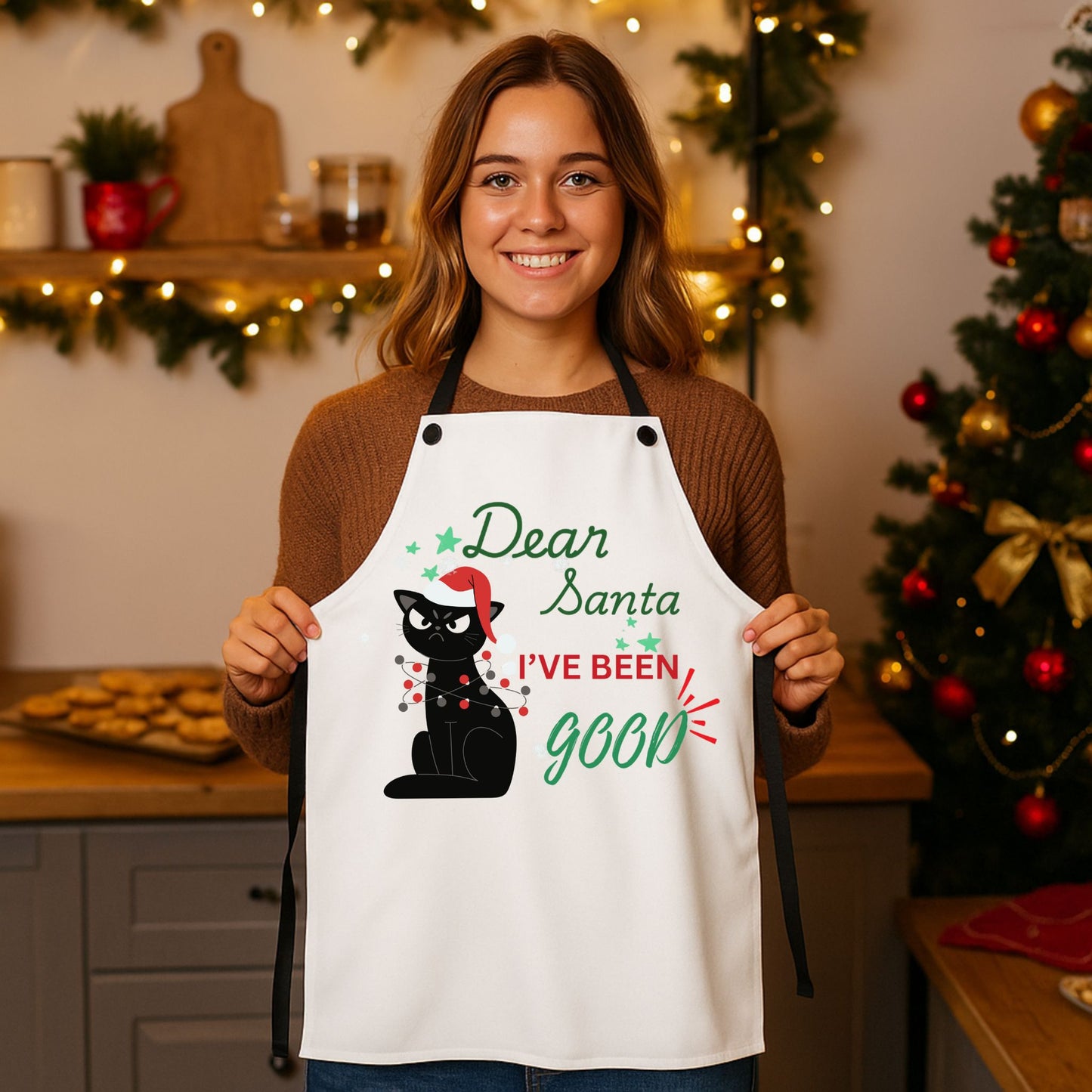 Funny Cat "I've Been Good" Christmas Apron | Cooking Gift for Cat Lovers