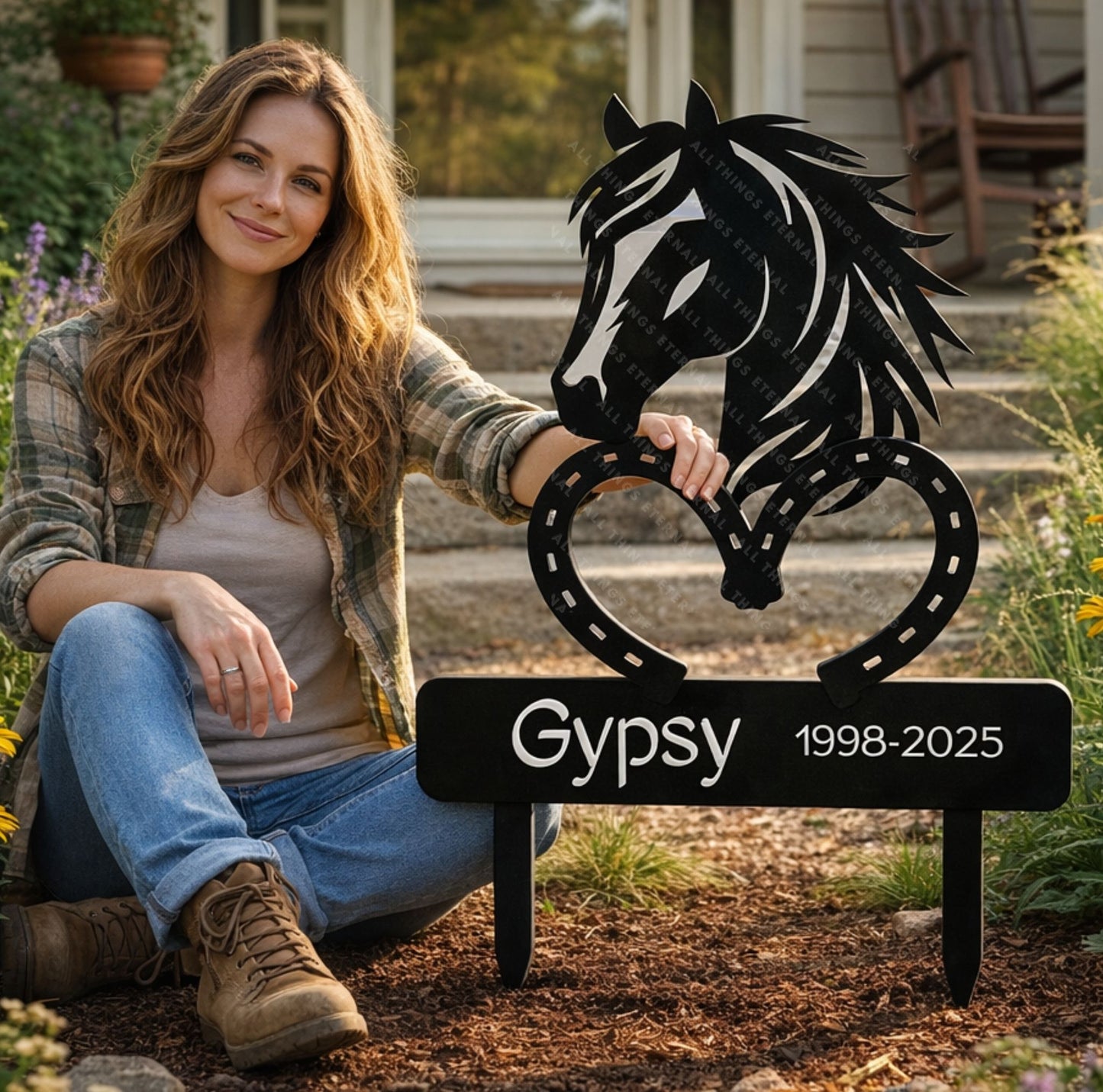 Personalized Horse Memorial Metal Grave Marker | Custom Tribute Sign
