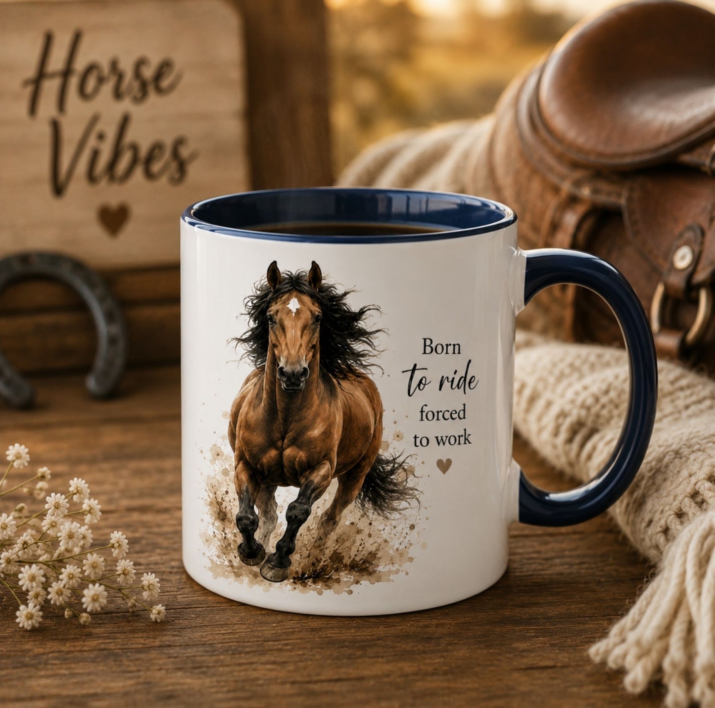 Born to Ride Forced to Work Horse Mug – Equestrian Coffee Cup